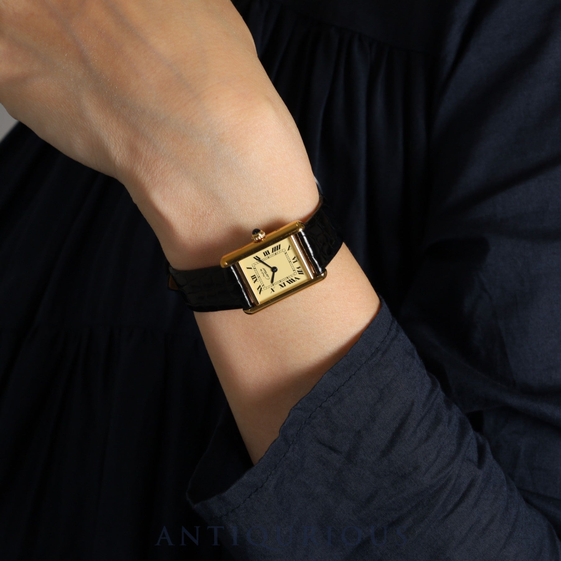 Cartier Must Tank SM 1613 Quartz Cal.057 SV925 Leather Genuine Buckle (GP) Ivory Dial Box Booklet Overhauled