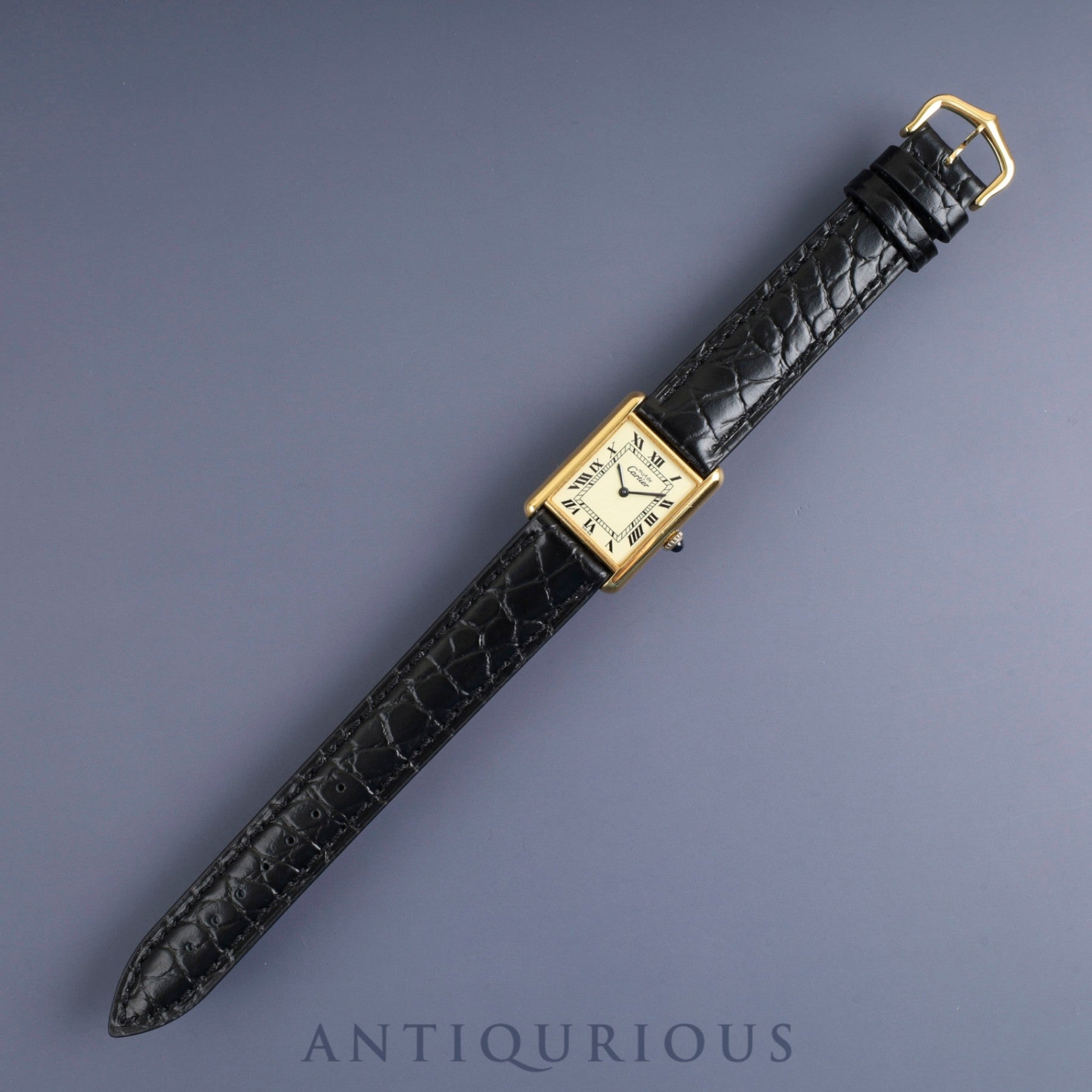 Cartier Must Tank LM 6 182065 Manual Winding Caliber 78-1 SV925 Leather Strap with Genuine GP Buckle Ivory Roman Dial Overhauled