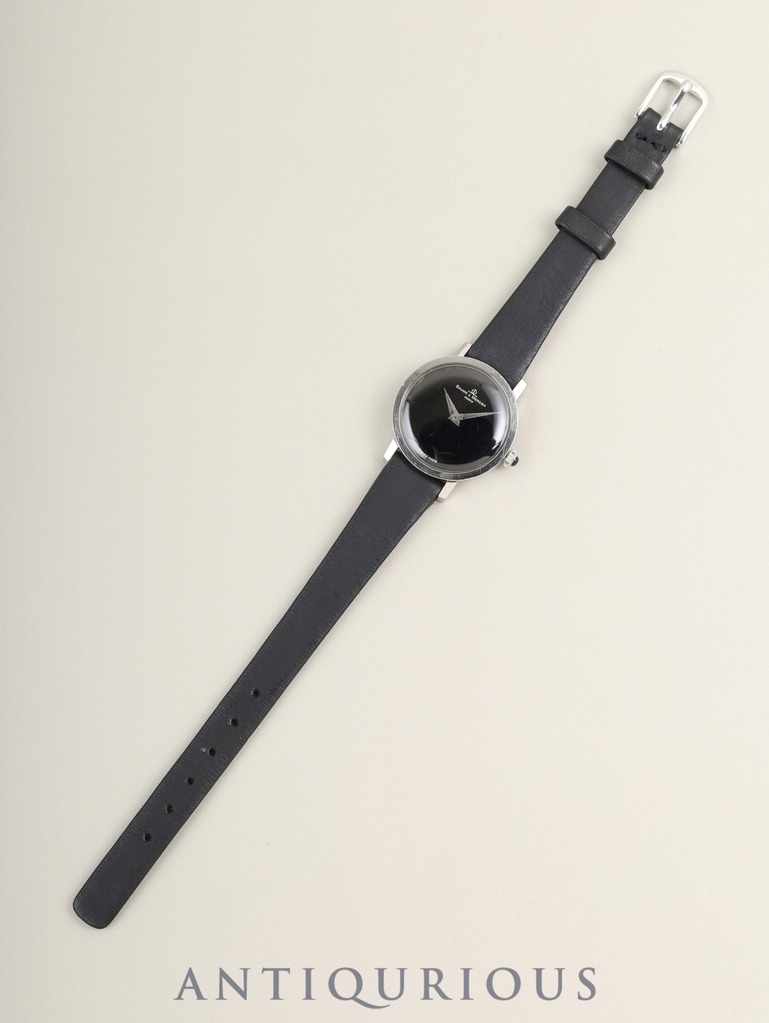 ボーム&メルシエ ラウンド 1612 手巻き SS 革 社外ピンバックル(SS) ブラック文字盤 オーバーホール済み