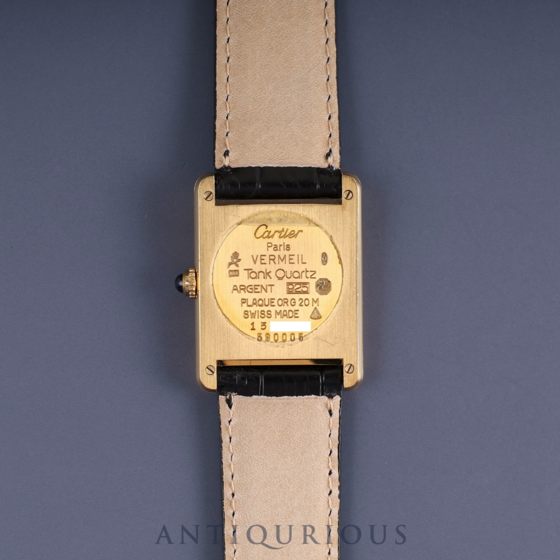 カルティエ マストタンク LM 590005 クォーツ Cal.90 SV925 革 純正Dバックル(GP) トリニティ文字盤 オーバーホール済み