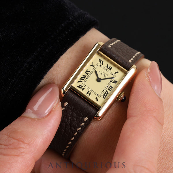 Cartier Must Tank SM Manual winding Cal.78-1 SV925 Leather Genuine buckle (GP) Ivory Roman dial Overhauled