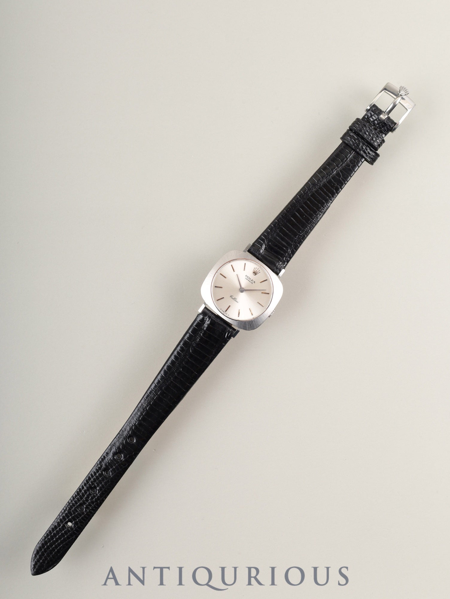 Rolex Cellini 3747 Manual Winding Caliber 1600 750WG Leather Strap with Genuine Stainless Steel Buckle Silver Dial No. 31 (1970) Overhauled