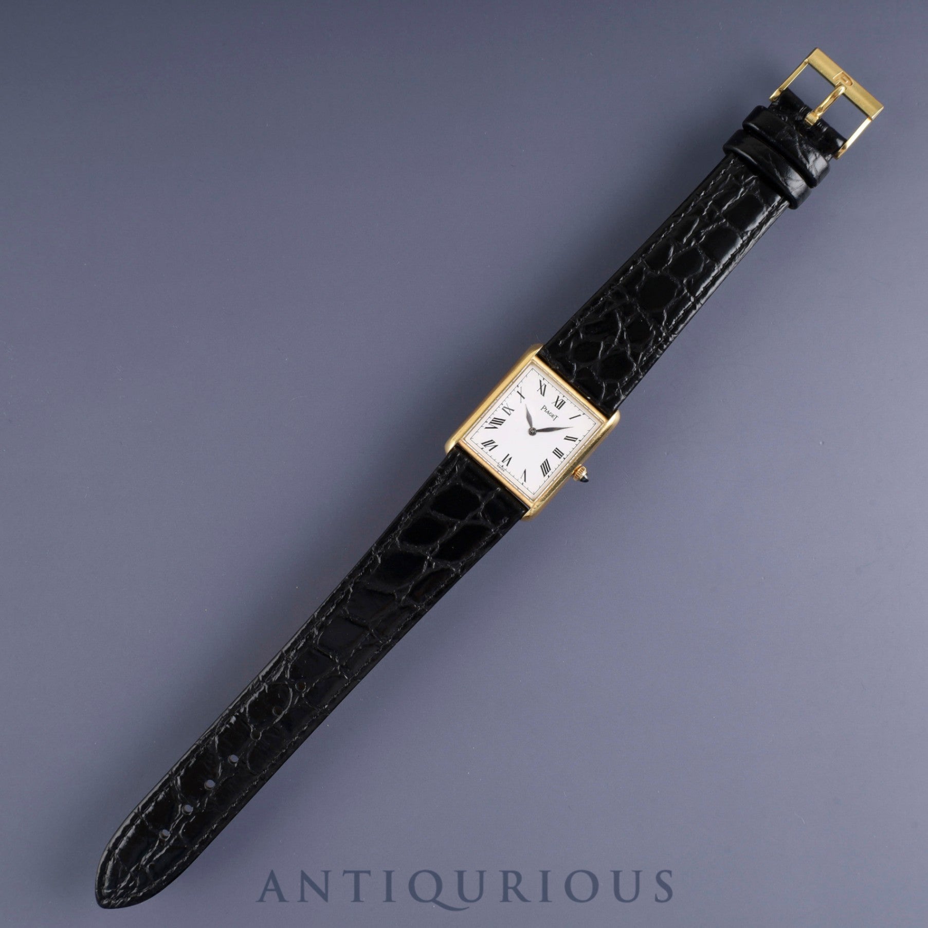 Piaget Rectangular 9287 Manual Winding Caliber 9P2 750 Leather Strap with Genuine Buckle (750) White Roman Dial Overhauled