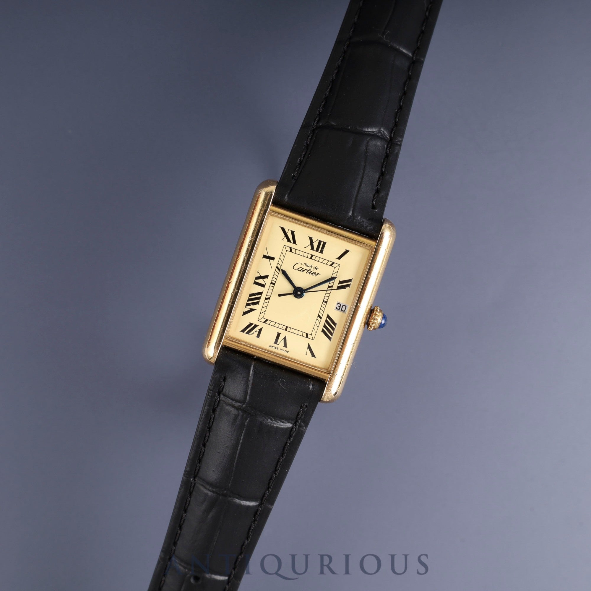 Cartier Must Tank GM (XL) W1017454 / 2413 Quartz Caliber 687 SV925 Leather Strap with Genuine GP Buckle Ivory Roman Dial Box Booklet Temporary Warranty (2002) Overhauled