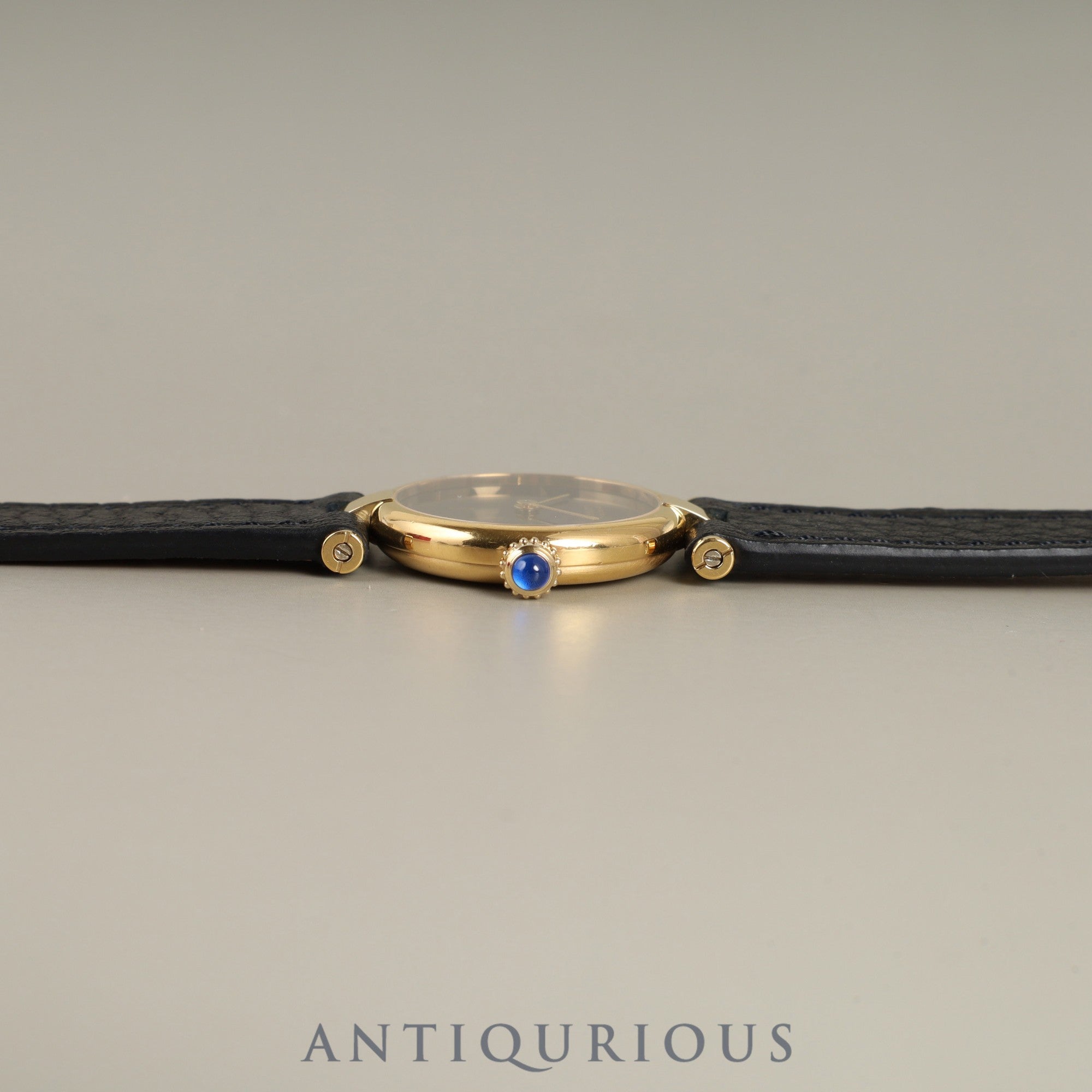 Cartier Must Vendôme VLC SM Quartz SV925 Leather Genuine Buckle (GP) Onyx Dial Box Booklet Tag Warranty (1985) Completely serviced at a Cartier boutique