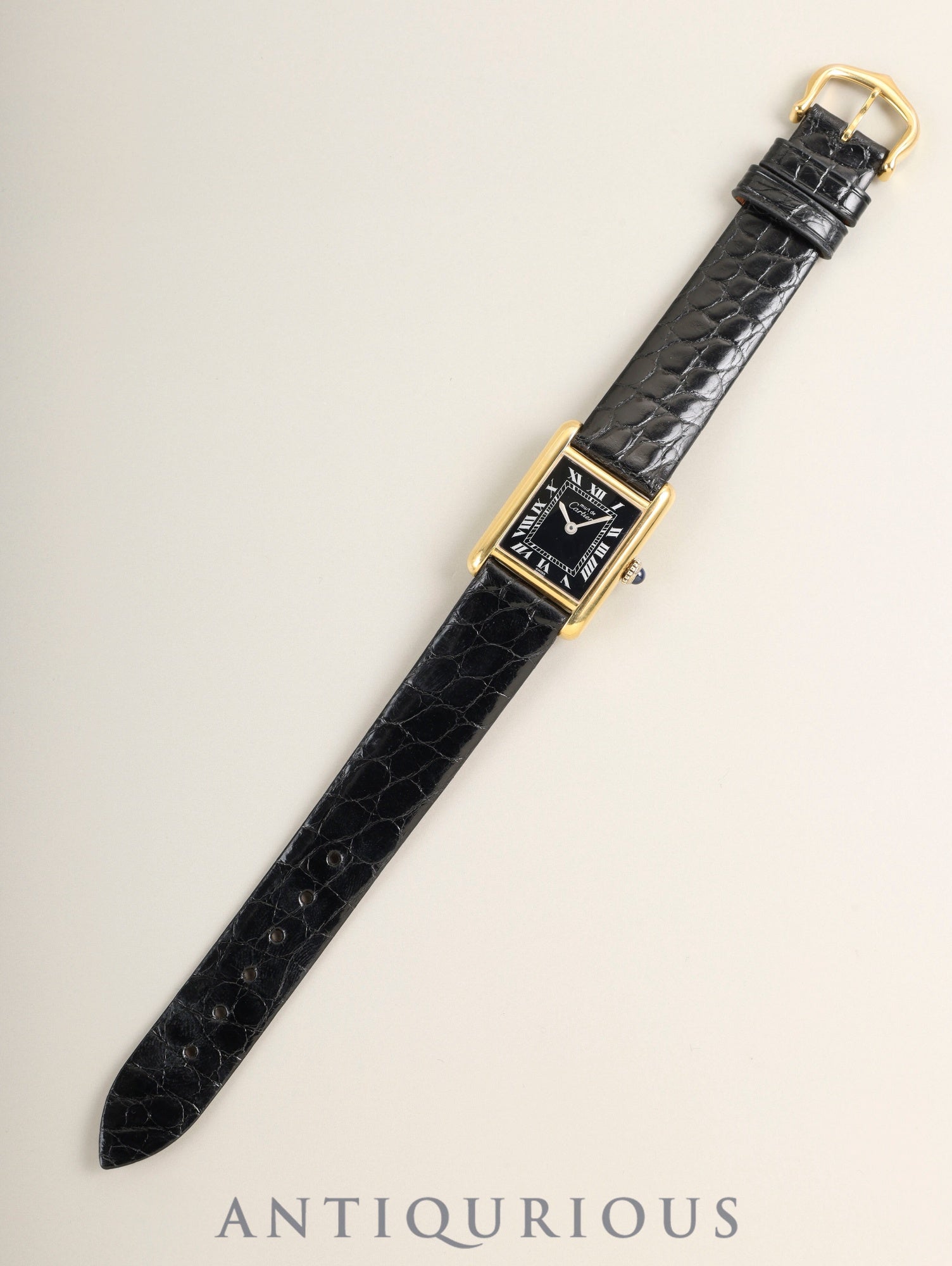カルティエ マストタンク SM 3 手巻き Cal.78-1 SV925 革 純正ピンバックル(GP)ブラックローマン文字盤(SWISS表記)オーバーホール済み 新品仕上げ済み