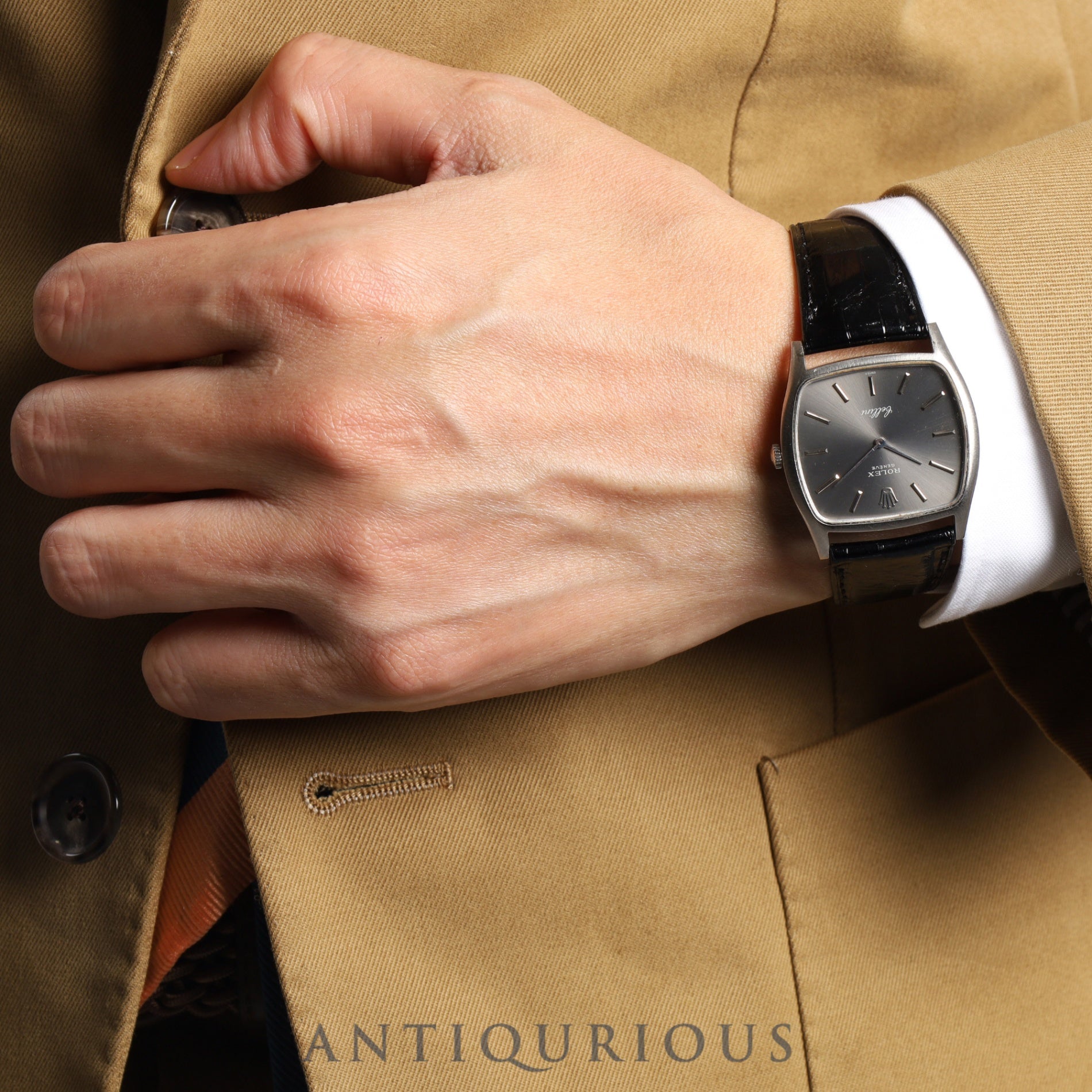 Rolex Cellini 3805 Manual winding Cal.1600 750WG Leather Genuine buckle (SS) Grey dial No. 27 (1969) Overhauled