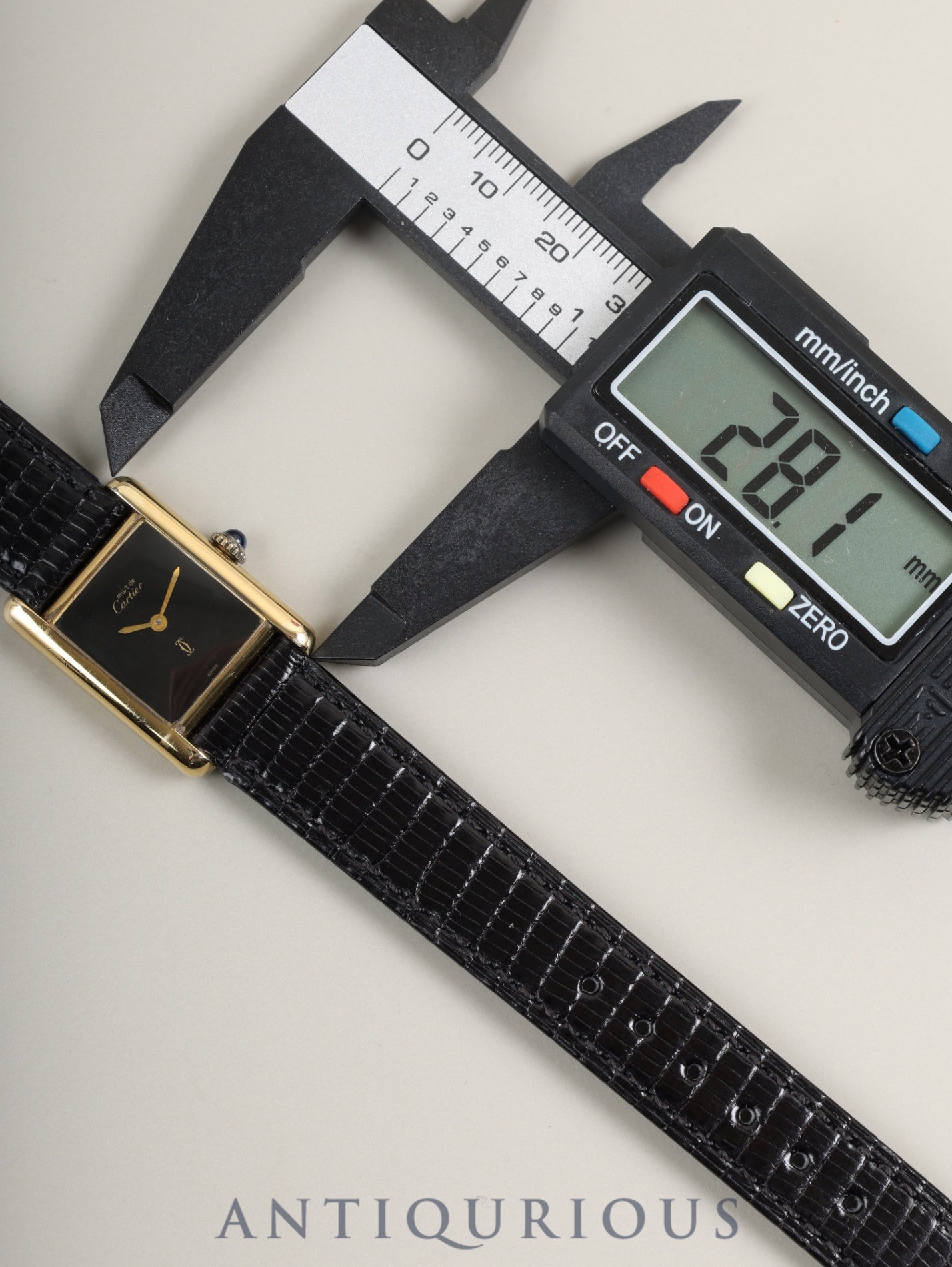 Cartier Must Tank SM Manual Winding Caliber 78-1 SV925 Leather Strap with Genuine GP Buckle, Onyx Dial (SWISS Marking), Overhauled