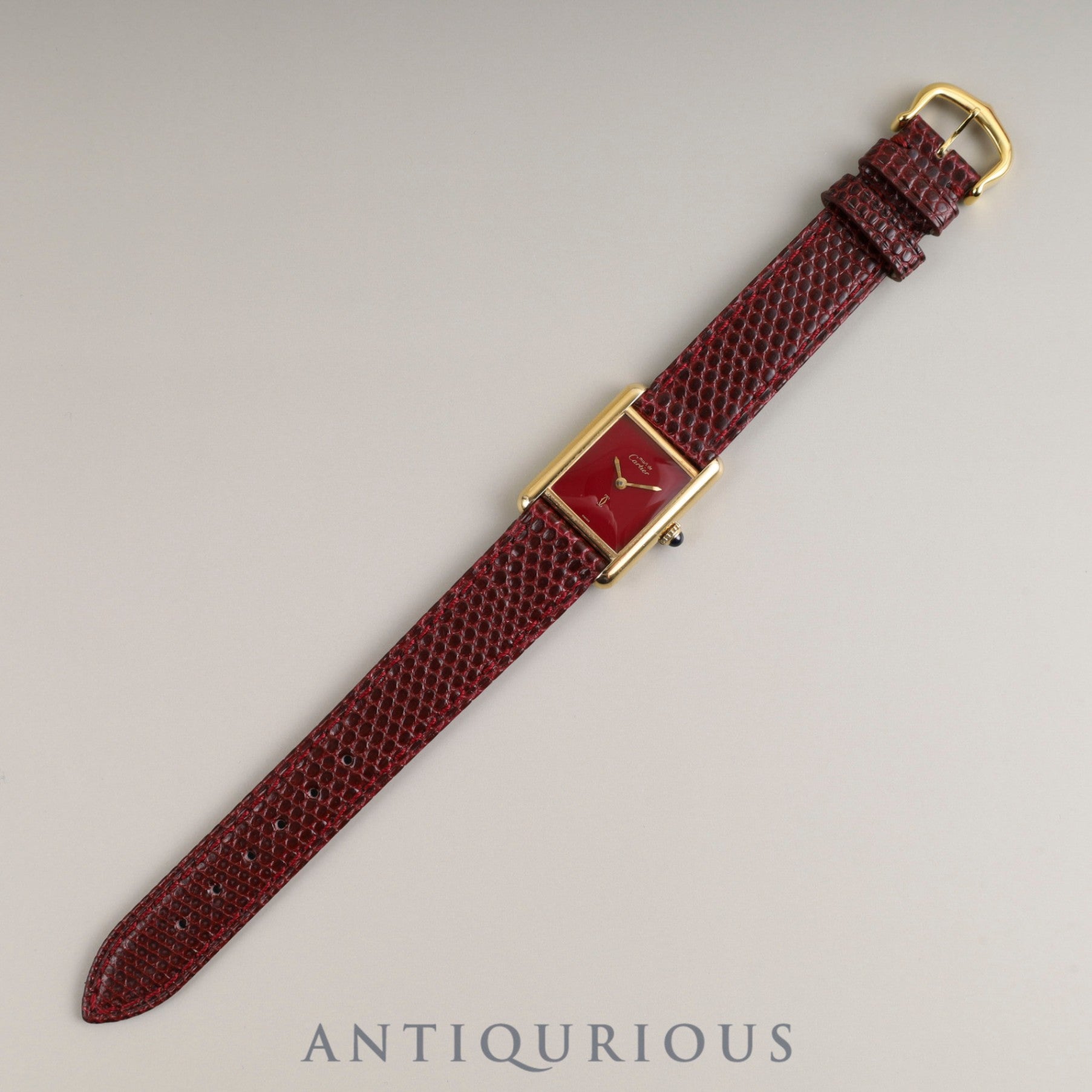 カルティエ マストタンク SM 手巻き Cal.78-1 SV925 革 純正尾錠(GP) ガーネットダイアル ボルドー文字盤 オーバーホール済み