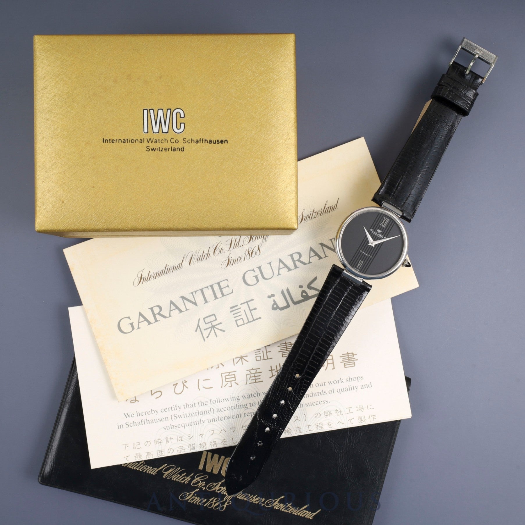 IWC ラウンド 3203 自動巻き Cal.3251 SS 革 純正尾錠(SS)ブラック文字盤 箱 冊子 ケース 保証書(1979年)オーバーホール済み アイダブリュシー