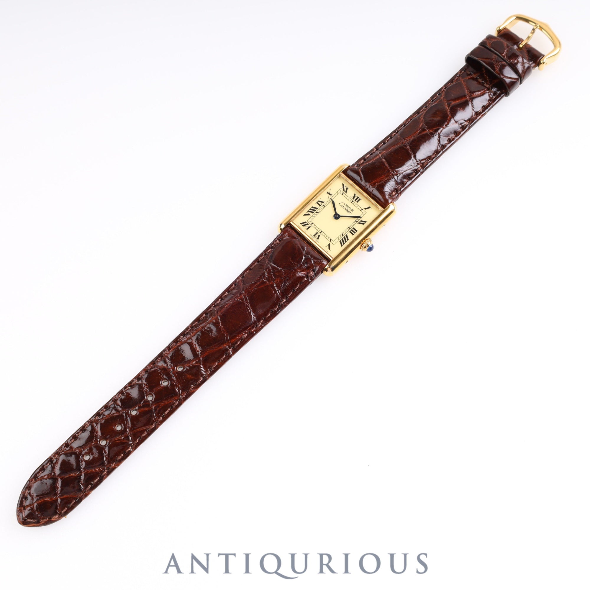 Cartier Must Tank LM QZ 590005 SV925 Leather Genuine Buckle Ivory Roman Dial Complete Service Completed