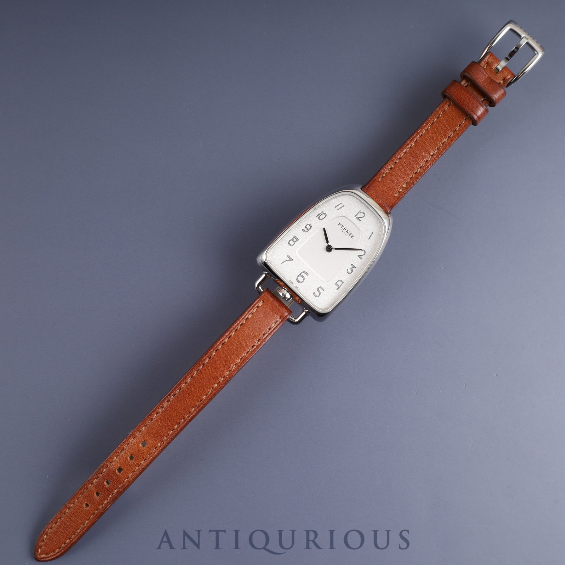 Hermes Galop GM GA1.210 Quartz SS Genuine leather strap (D stamp: 2019) Genuine buckle (SS) Silver dial Box Warranty (2019) Overhauled