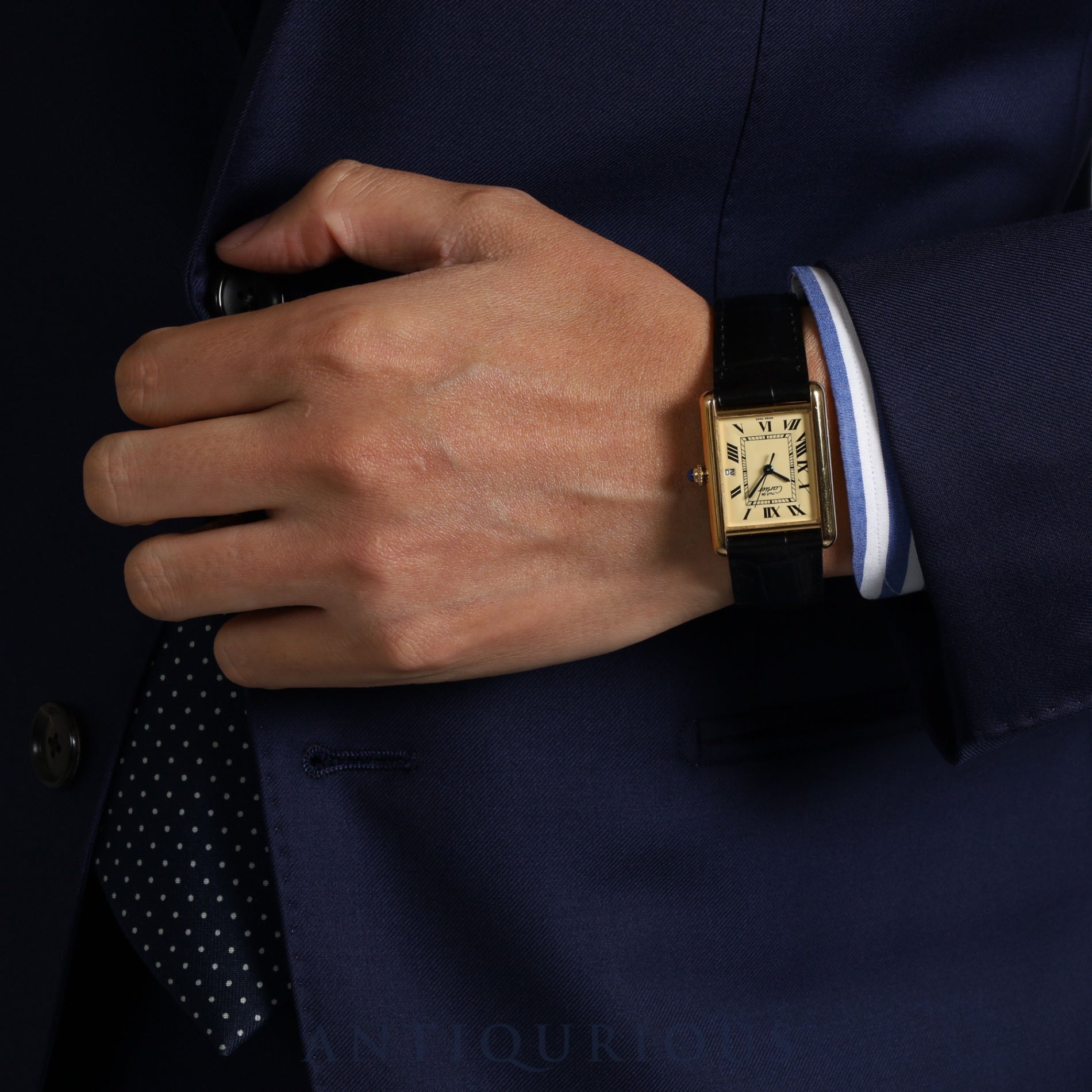 Cartier Must Tank GM (XL) W1017454 / 2413 Quartz Cal.687 SV925 Leather Genuine Buckle (GP) Ivory Roman Dial Overhauled