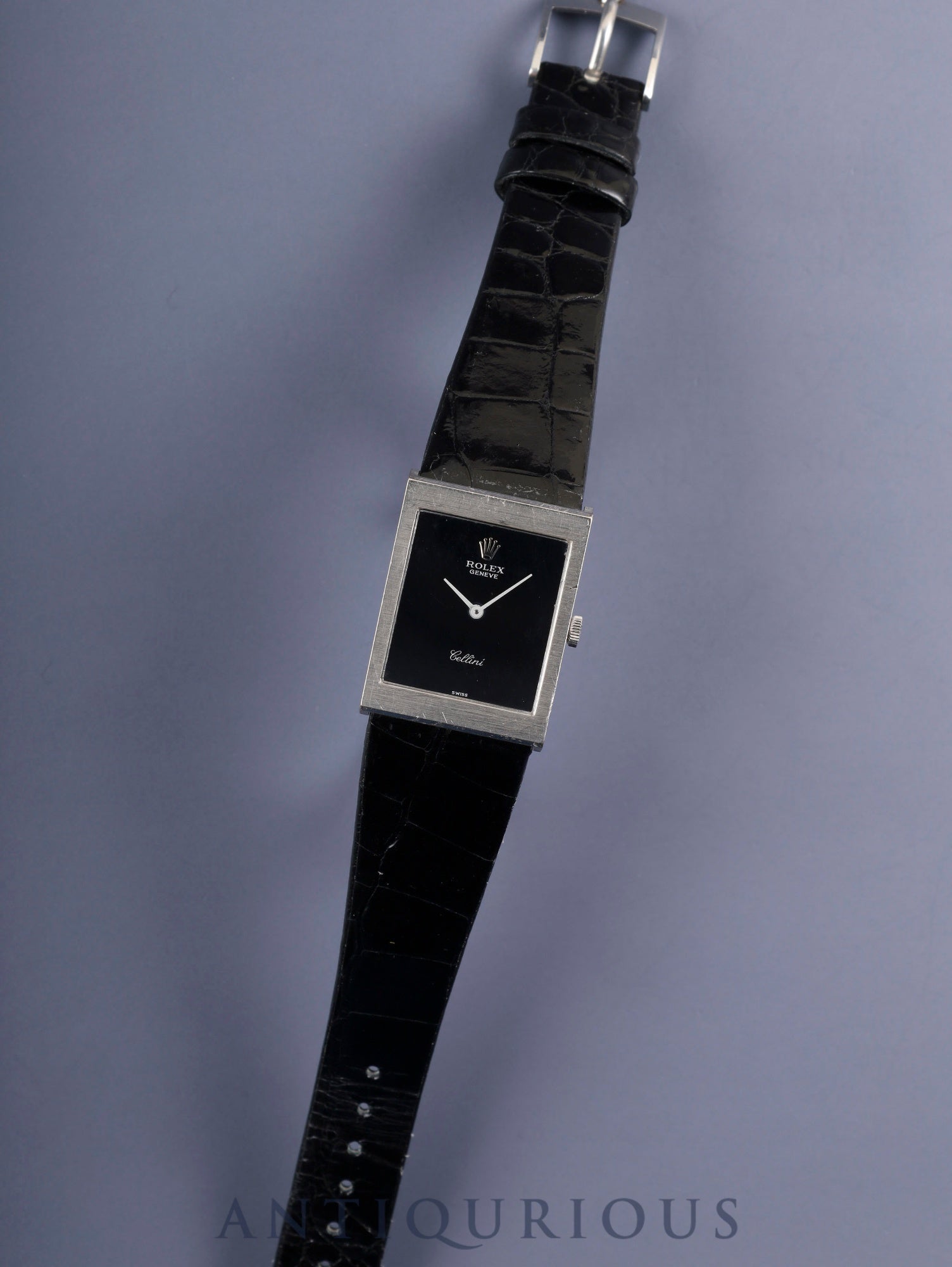 Rolex Cellini 4014 Manual Winding Caliber 1600 750WG Leather Strap with Genuine GP Buckle Black Dial No. 33 (1971) Overhauled