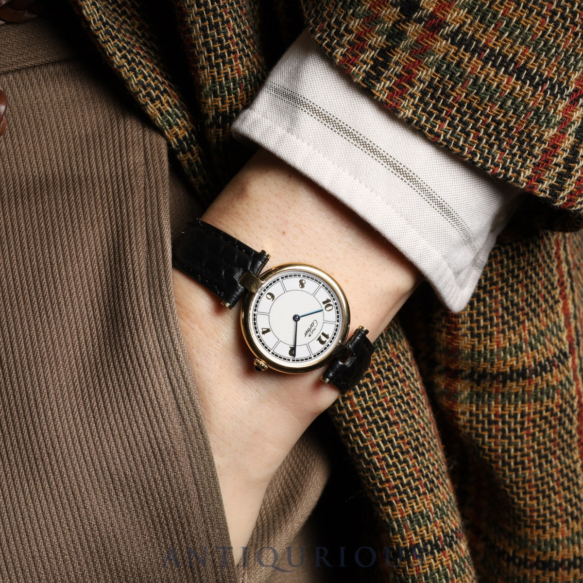 Cartier Must Vendôme VLC LM W1009754 / 1861 Quartz Caliber 90 SV925 Leather Strap with Genuine D-buckle (GP) Arabic Dial Overhauled