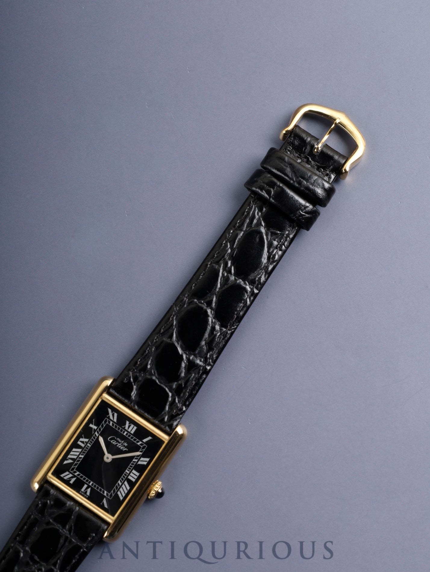 カルティエ マストタンク LM 手巻き Cal.78-1 SV925 革 純正ピンバックル(GP)ブラックローマン文字盤(SWISS表記) オーバーホール済み