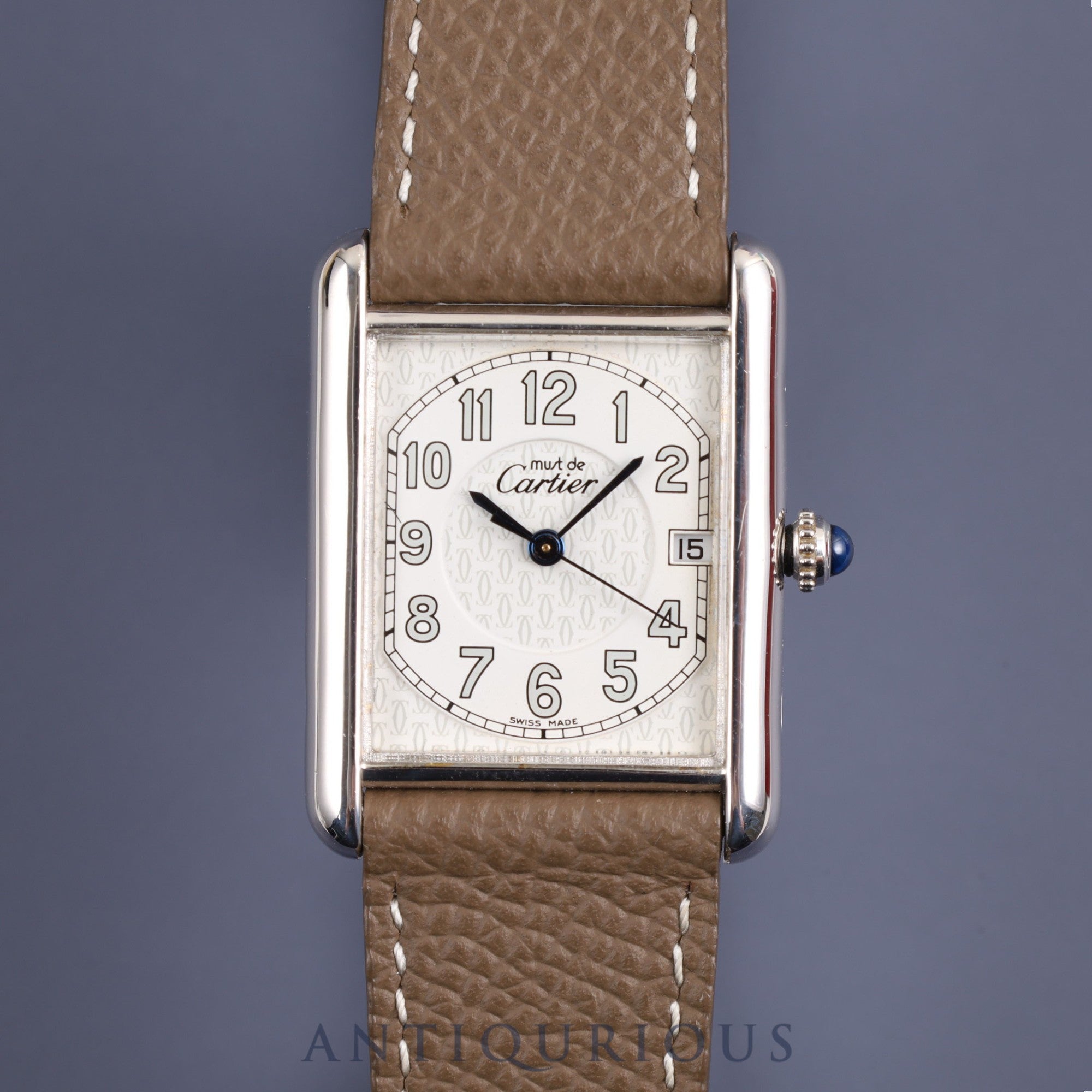 Cartier Must Tank GM W1014154 / 2414 Quartz SV925 Leather Genuine Buckle Telephone CC Dial Face Box