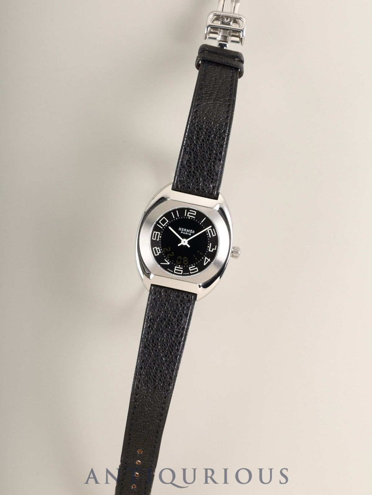 エルメス エスパス ES1.210 クォーツ Cal.989.431 SS 純正レザーベルト(□D刻印:2000年)純正バックル(SS)ブラック文字盤 箱 冊子 保証書(2000年) オーバーホール済み
