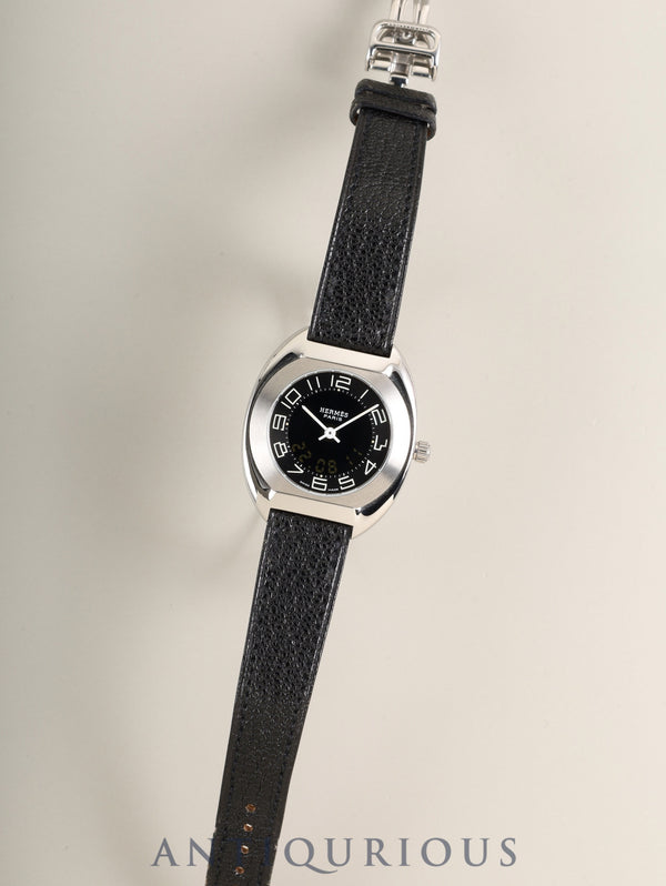 Hermes Espase ES1.210 Quartz Cal.989.431 SS Genuine Leather Strap (□D Engraving: 2000) Genuine Buckle (SS) Black Dial Box Booklets Warranty (2000) Overhauled