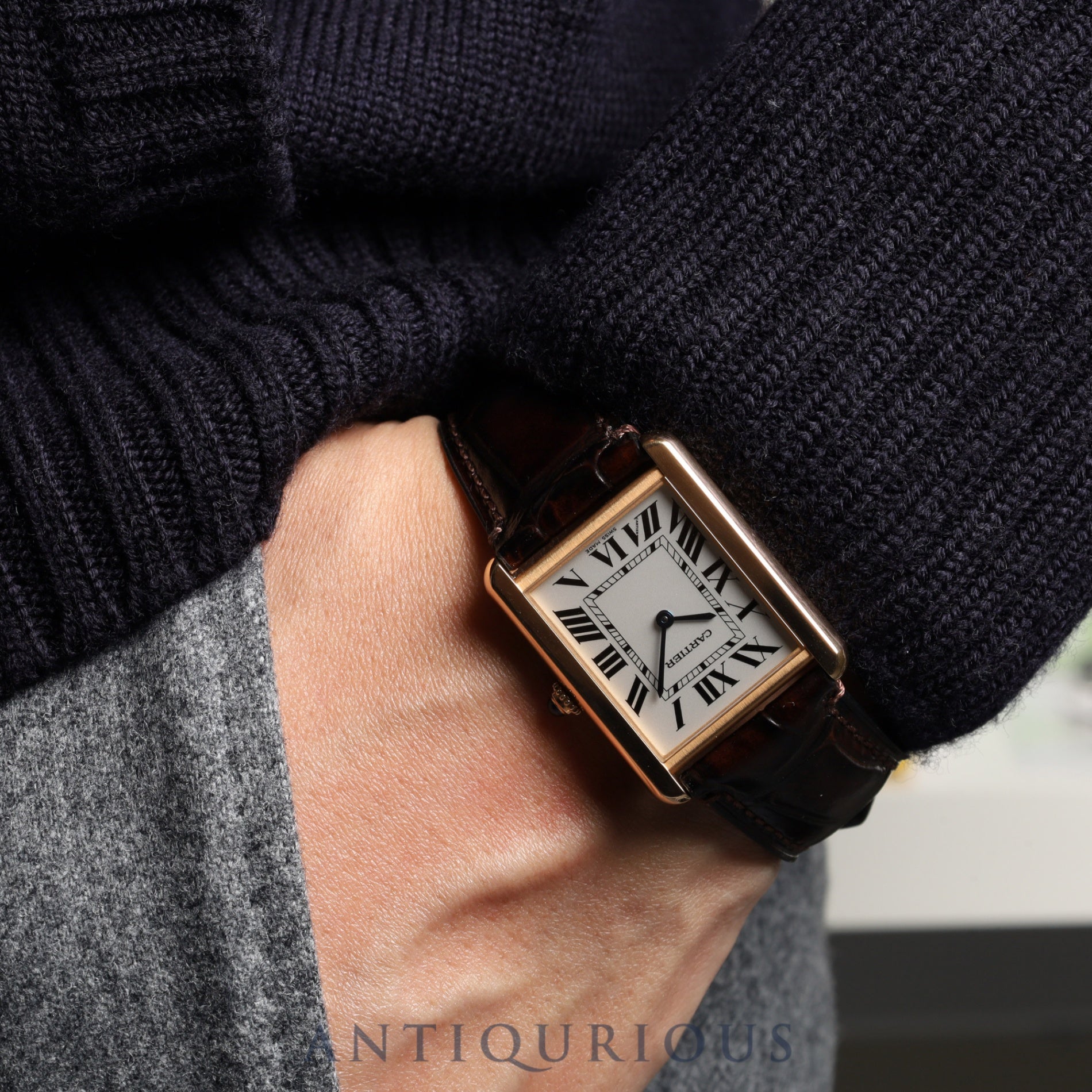 Cartier Tank Solo LM W5200025 / 3167 Quartz PG / SS Leather Genuine buckle (750) Silver dial Box Warranty (2015) Battery replaced