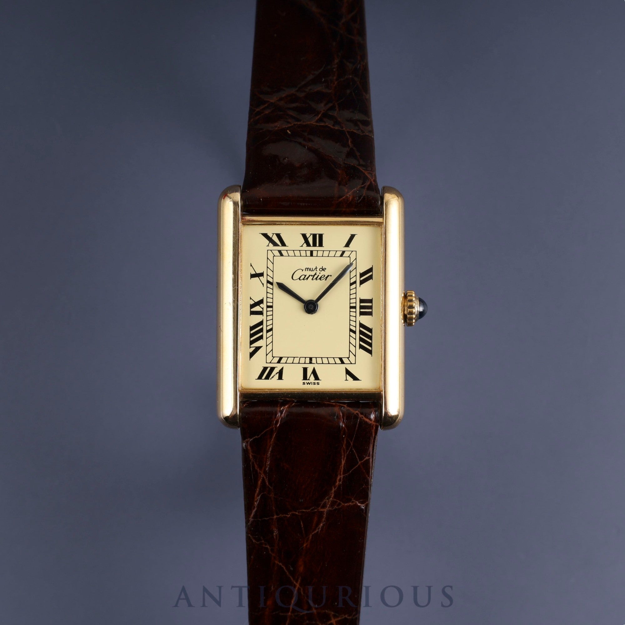 Cartier Must Tank LM 1974213 Manual winding Cal.78-1 SV925 Leather Genuine buckle (GP) Ivory Roman dial Box International lifetime warranty (1978) Overhauled