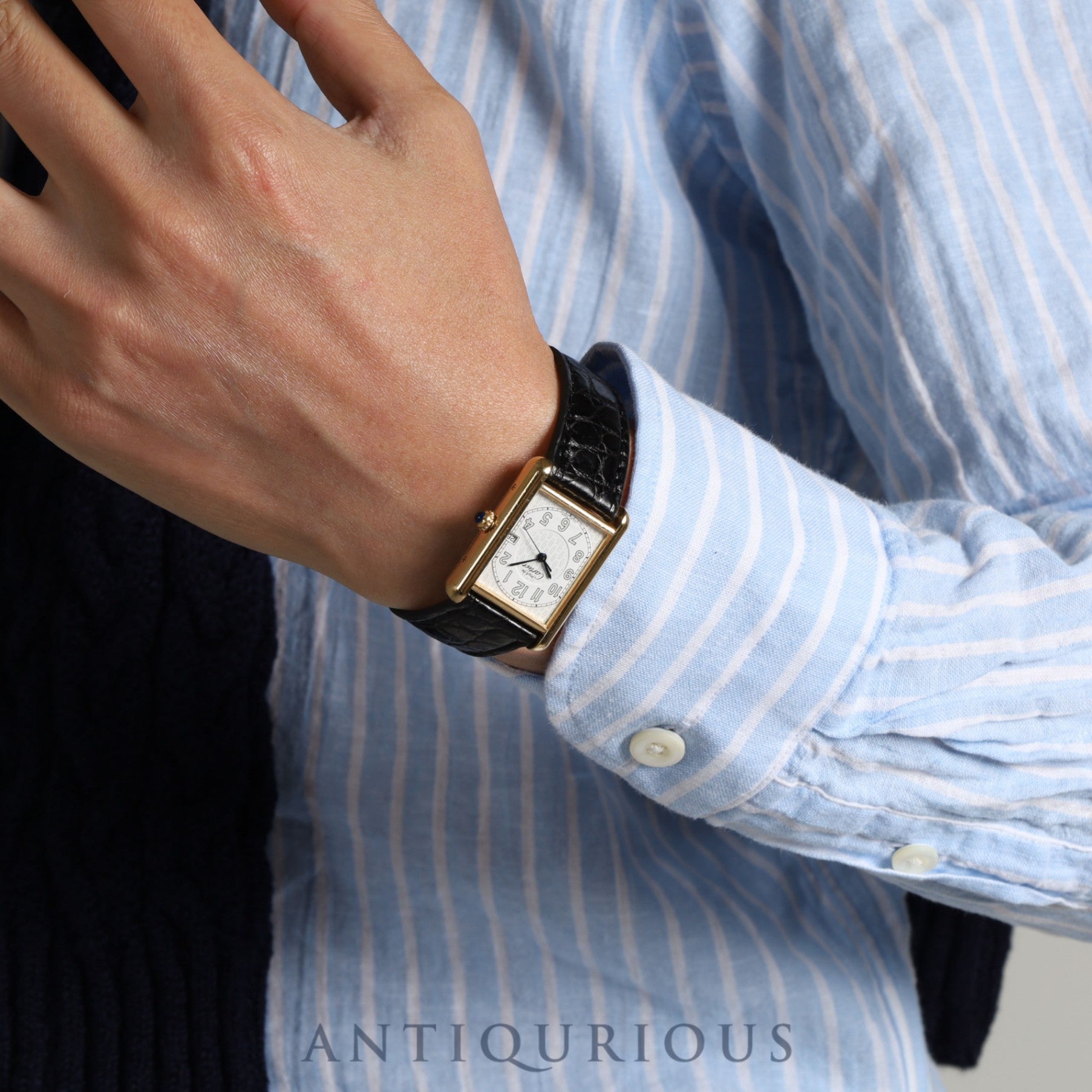 Cartier Must Tank GM (XL) 2413 Quartz Caliber 87 SV925 with Genuine Leather Strap and Genuine D-Buckle (GP). Telephone Arabic Dial. Overhauled and Finished to Look Like New.