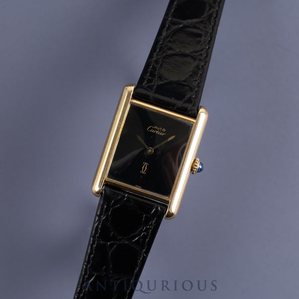 Cartier Must Tank LM Manual winding Cal.78-1 SV925 Leather Genuine buckle (GP) Onyx dial Overhauled