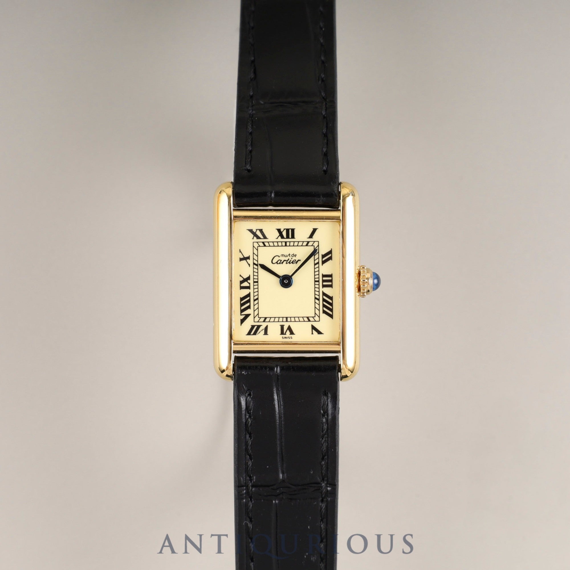 カルティエ マストタンク SM 5057001 クォーツ Cal.057 SV925 革 純正尾錠(GP) アイボリーローマン文字盤 オーバーホール済み