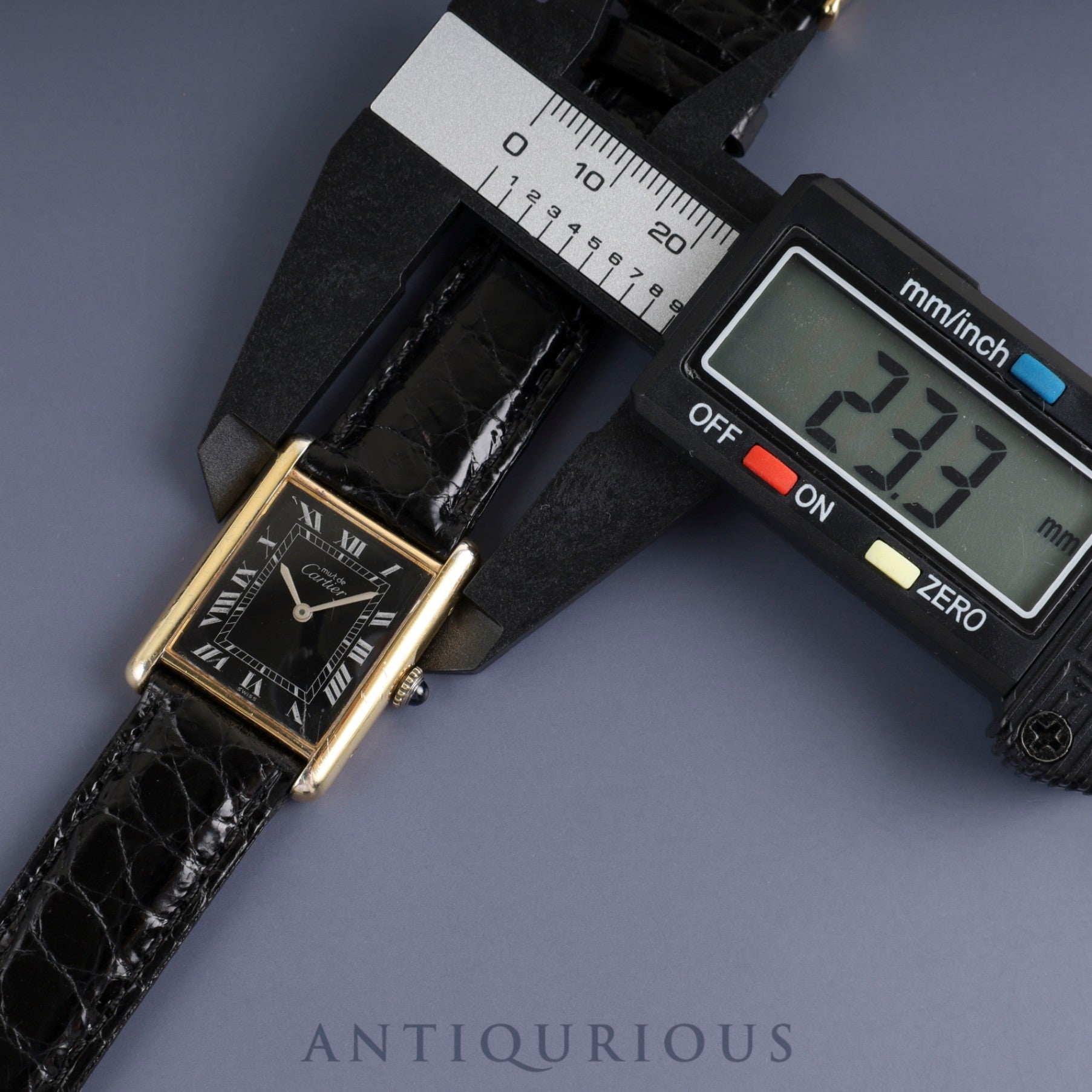 Cartier Must Tank LM Manual Winding SV925 Leather Watch with Genuine GP Buckle, Black Roman Dial, Overhauled