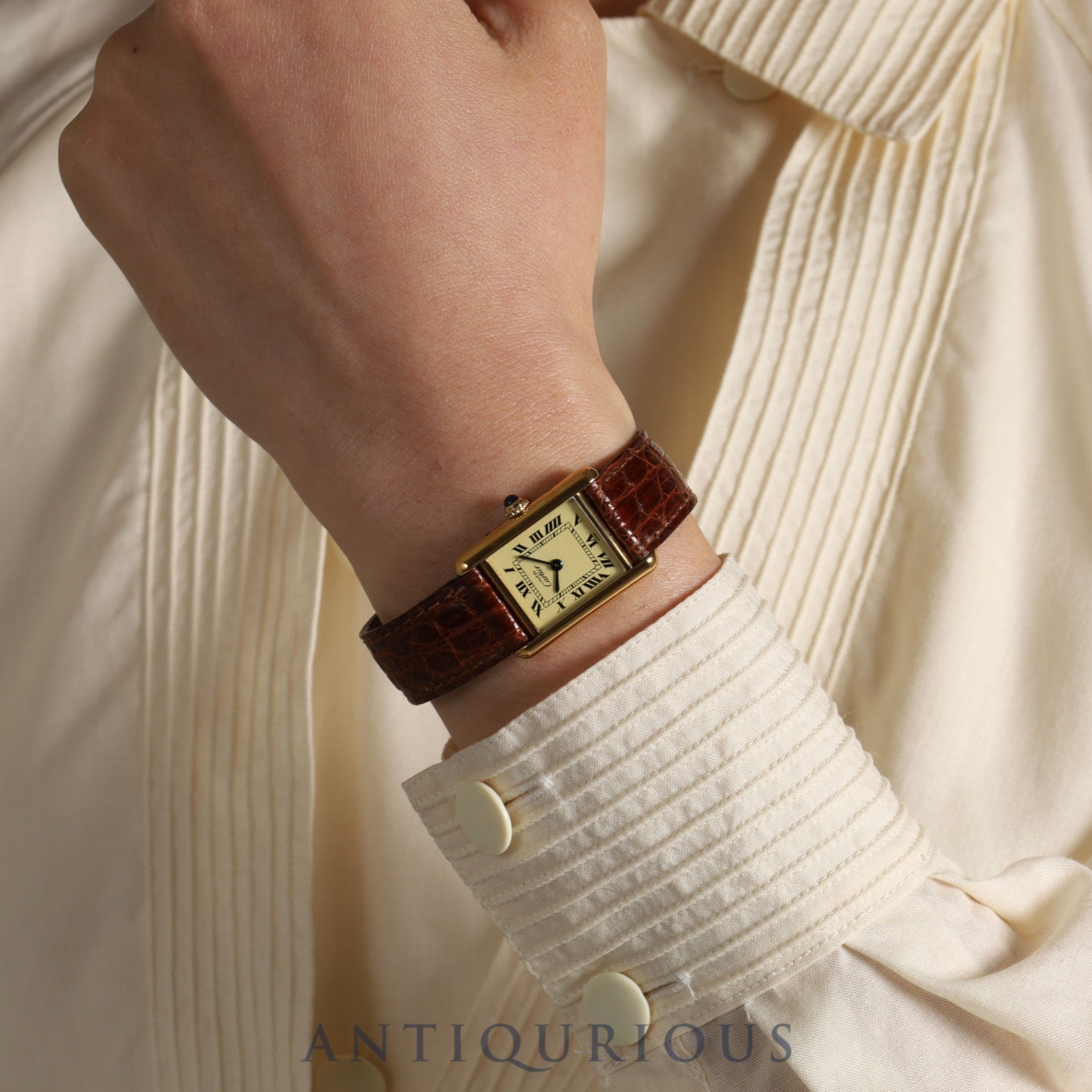 カルティエ マストタンク SM 5057001 クォーツ Cal.057 SV925 純正革ベルト 純正尾錠(GP)アイボリーローマン文字盤 1980年代半ば~1994年頃 オーバーホール済み