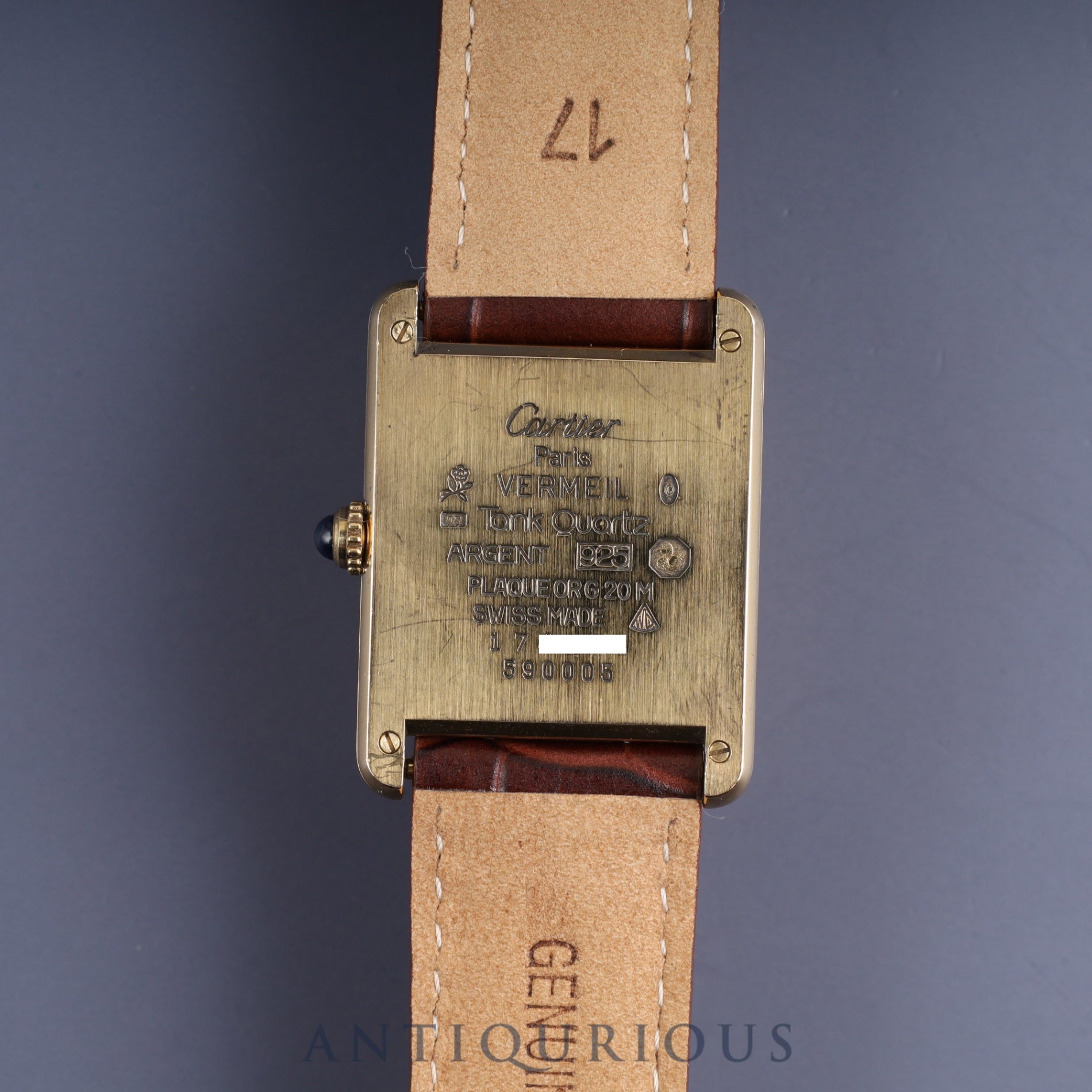 Cartier Must Tank LM 590005 Quartz Cal.90 SV925 Leather Genuine D Buckle (GP) Arabic CC Dial Overhauled