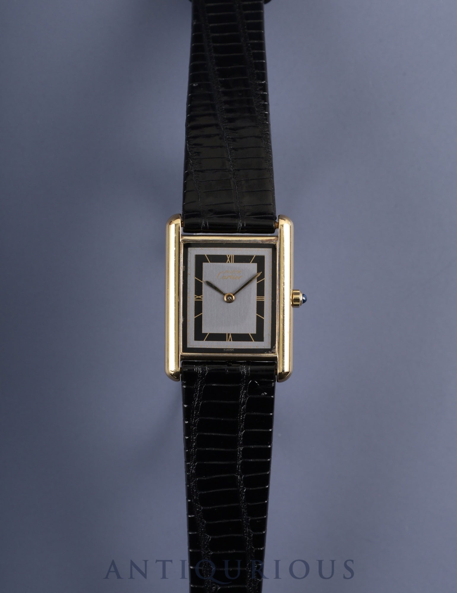 カルティエ マストタンク LM 6 81006 クォーツ Cal.81 SV925 革 純正尾錠(GP) グレー飛びローマン文字盤 オーバーホール済み