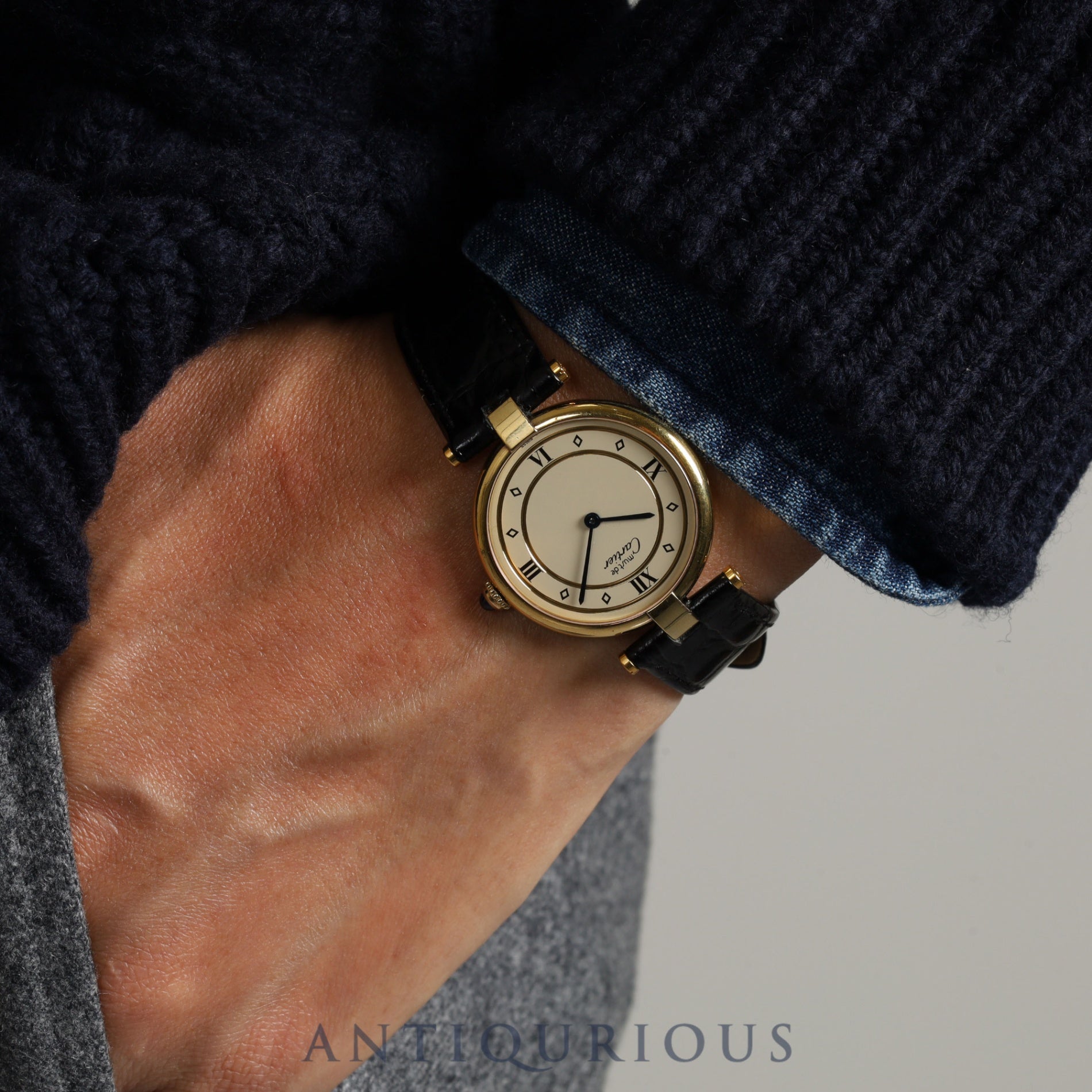 Cartier Must VLC Vendome LM 590003 Quartz Cal.690 SV925 Leather Genuine Buckle (GP) Ivory Dial Overhauled