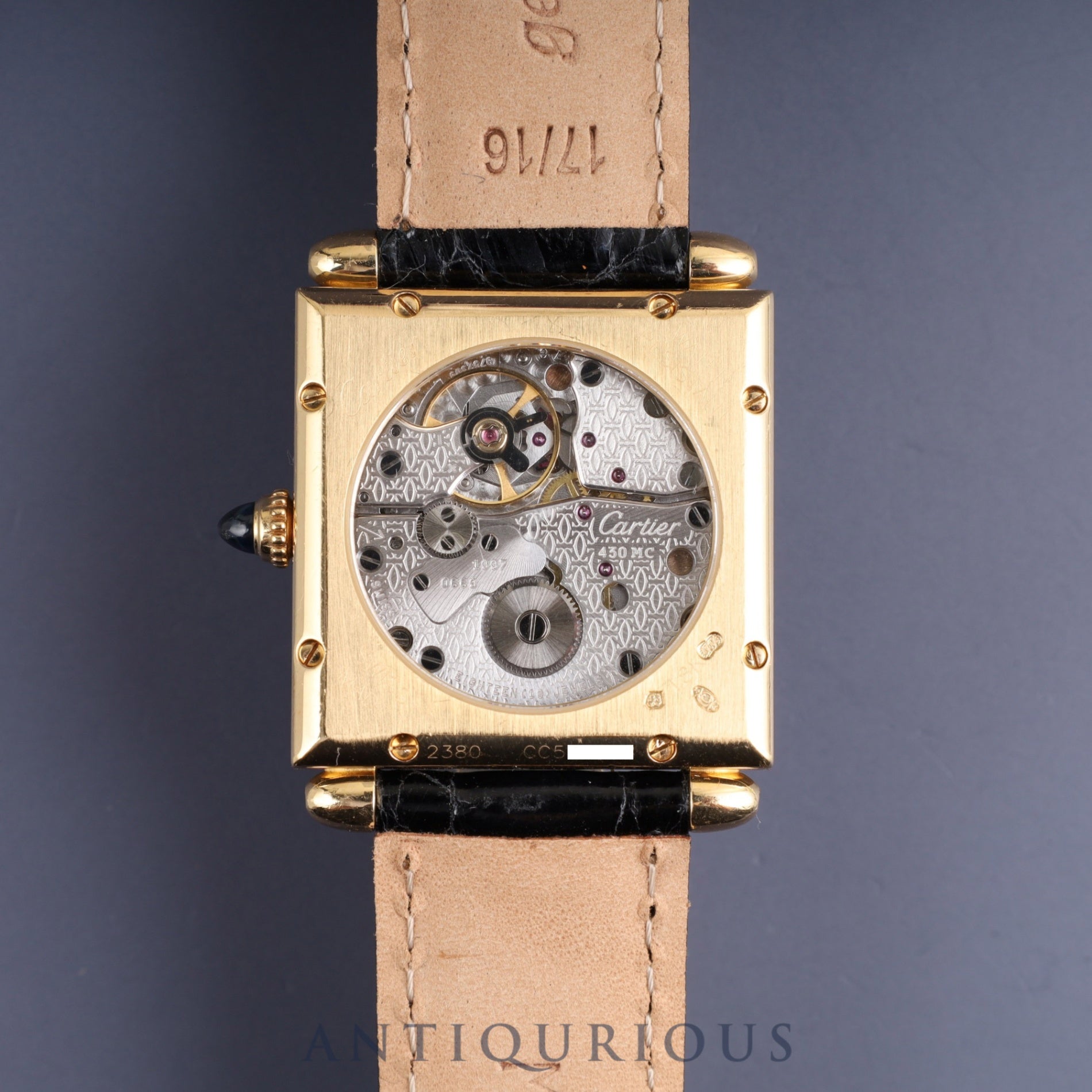 カルティエ タンクオビュ LM 2380 / W1516956 手巻き Cal.430MC 750YG 革 純正尾錠(GP)シルバーギョーシェ文字盤 カルティエアフターサービス済み オーバーホール済み