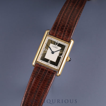 Cartier Must Tank LM, Limited Edition of 500 pieces, 1615 Quartz, Cal. 90, SV925, Leather, Genuine GP Buckle, Gold Sector Dial, Overhauled