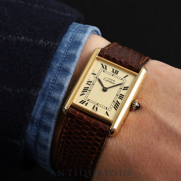 Cartier Must Tank LM Manual winding Cal.78-1 SV925 Genuine leather strap Genuine buckle (GP) Ivory Roman dial Overhauled