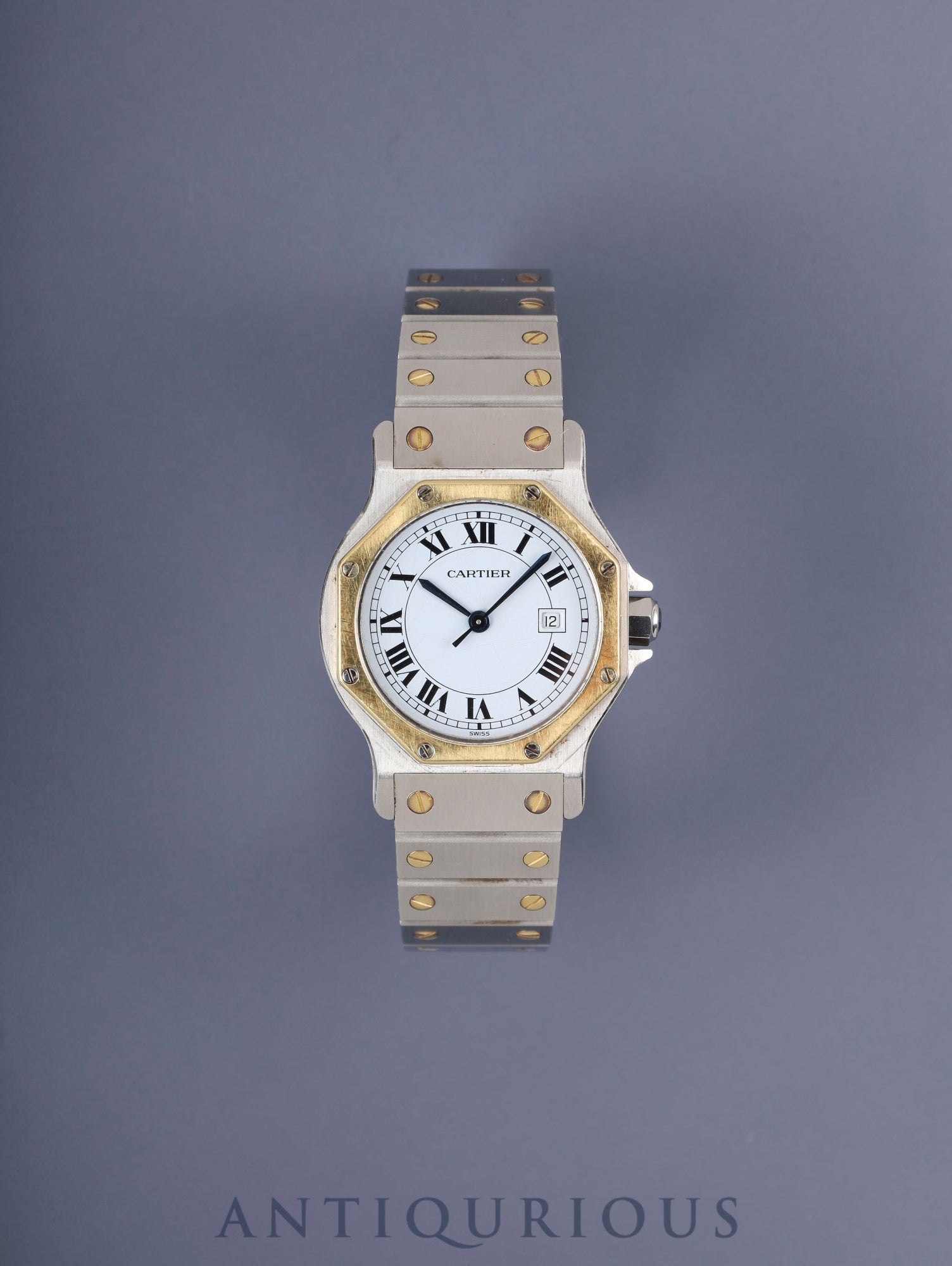 Cartier Santos Octagon LM 2966 Automatic Caliber ETA2671 Stainless Steel/Yellow Gold White Roman Dial Box and Booklet Overhauled