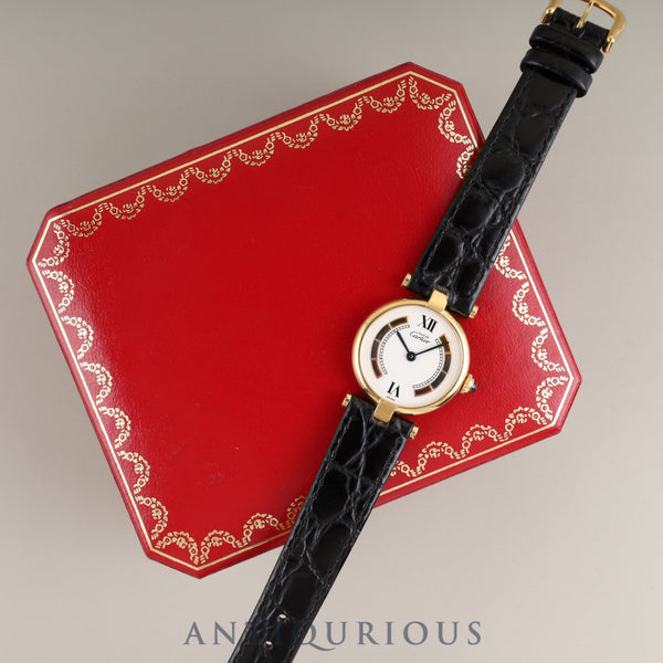 Cartier Must Vendôme VLC SM W1006554/590004 Quartz Caliber 90 SV925 Leather Strap with Genuine GP Buckle, Side Trinity Dial, Box, Overhauled