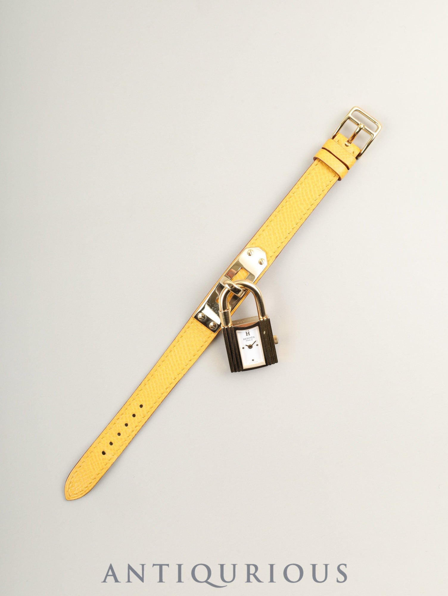 エルメス ケリーウォッチ KE1.210 クォーツ Cal.100.106 GP 純正革ベルト(□A刻印:1997年 ) 純正尾錠(GP) ホワイト文字盤 箱 ケース 冊子 保証書(2001年)オーバーホール済み