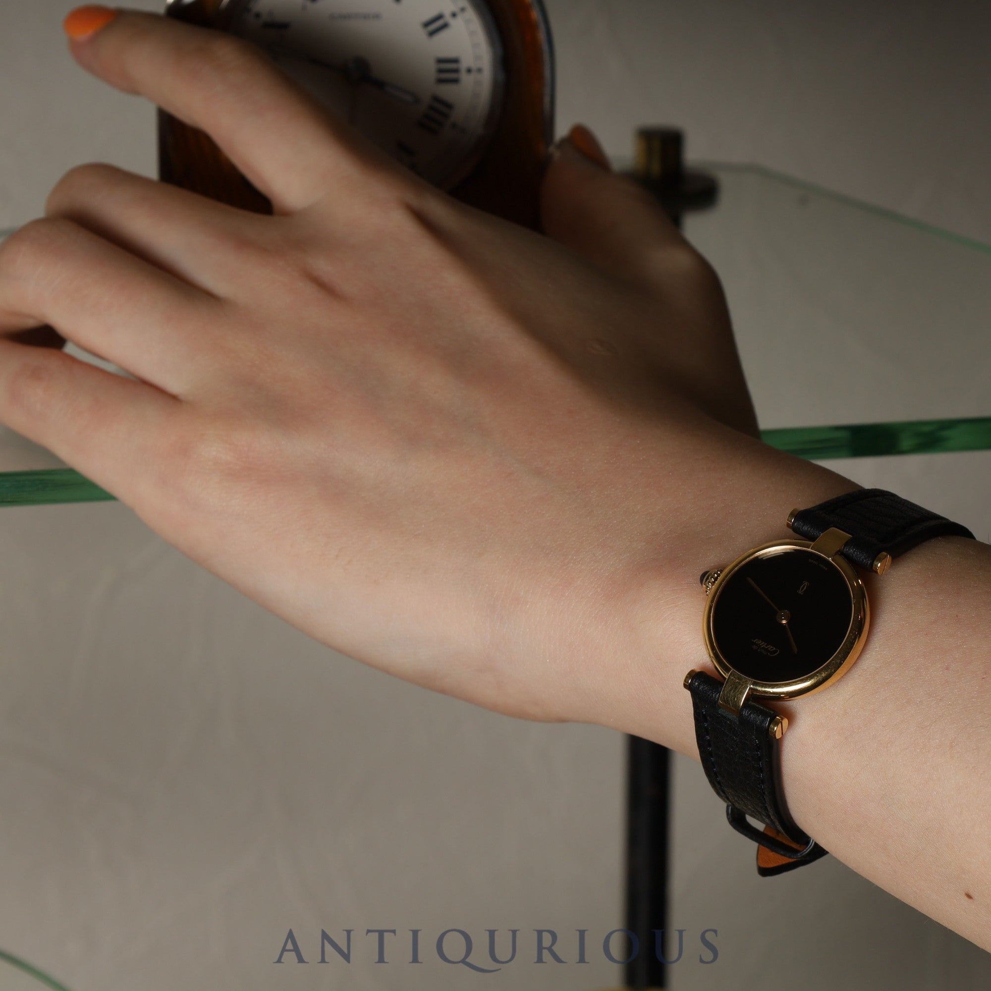 Cartier Must Vendôme VLC SM Quartz SV925 Leather Genuine Buckle (GP) Onyx Dial Box Booklet Tag Warranty (1985) Completely serviced at a Cartier boutique