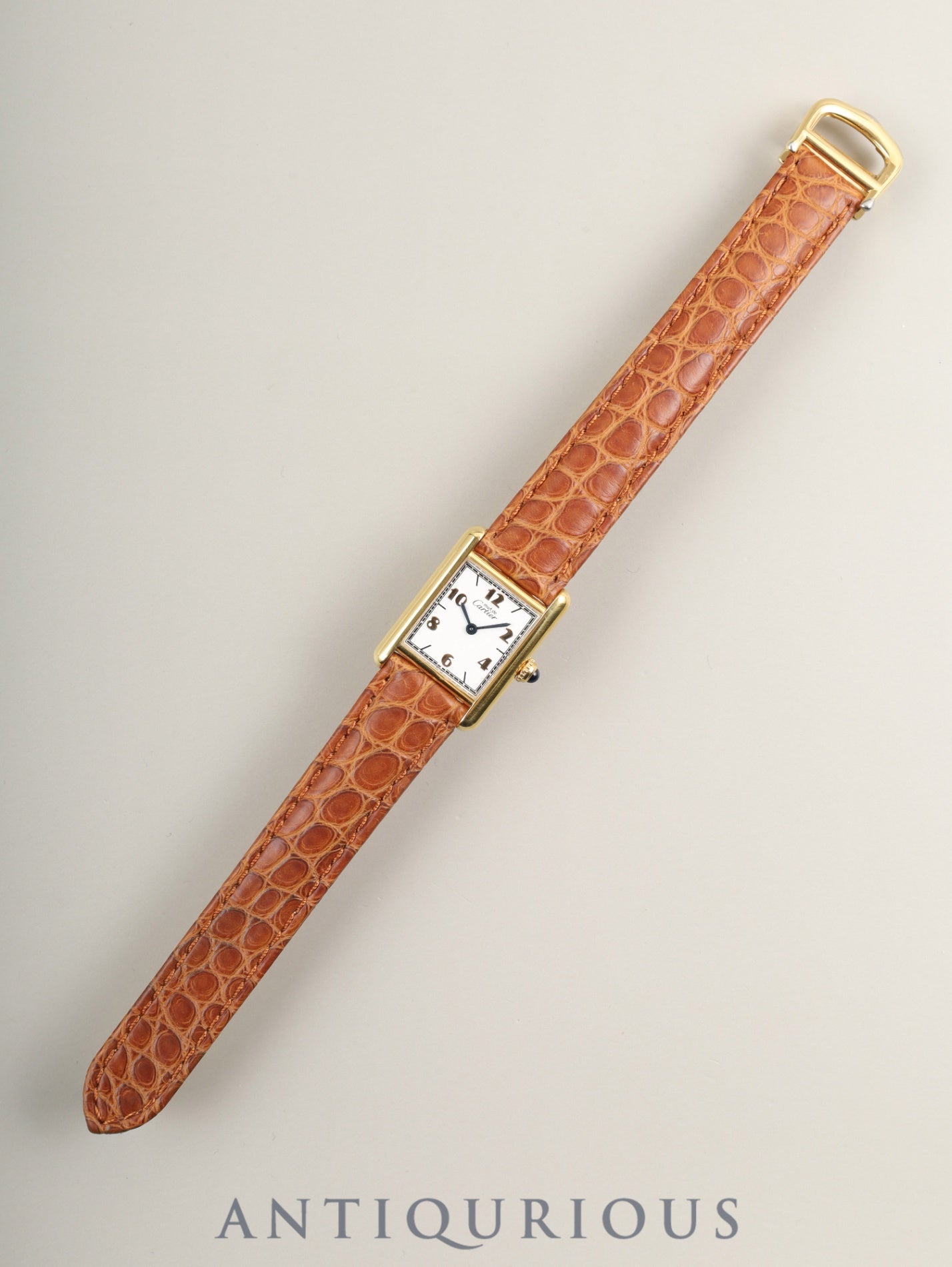 Cartier Must Tank SM 1613 Quartz Caliber 057 SV925 Leather Strap with Genuine D-Clasp (GP) Arabic CC Dial (SWISS Markings) Overhauled and Polished to Look Like New