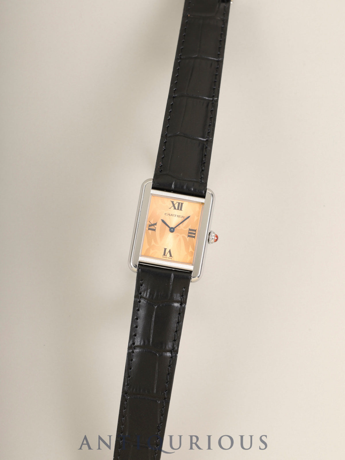 カルティエ タンクソロ SM W1019455/2716 クォーツ Cal.157 SS 革 純正Dバックル(SS)オレンジ文字盤(SWISS MADE表記 / 2006年限定) 箱 冊子 保証書(2006年) オーバーホール済み