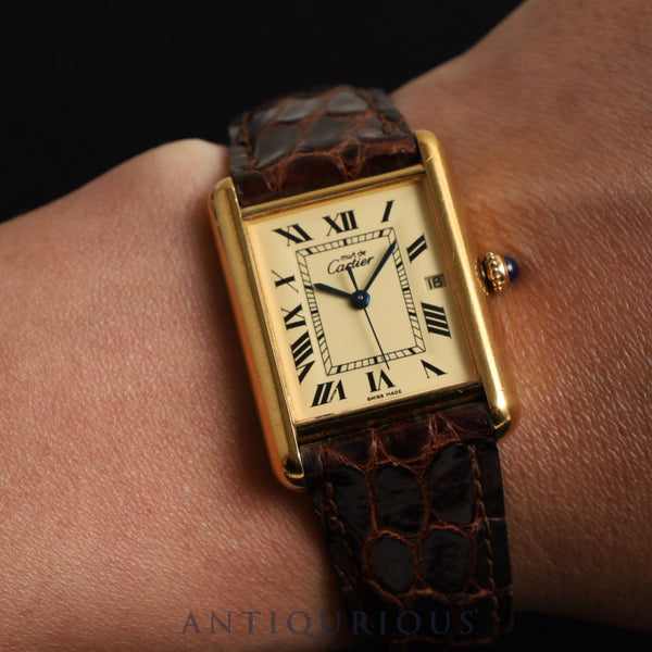 Cartier Must Tank GM (XL) W1017454 / 2413 Quartz Cal.687 SV925 Leather Genuine D Buckle (GP) Ivory Dial Overhauled