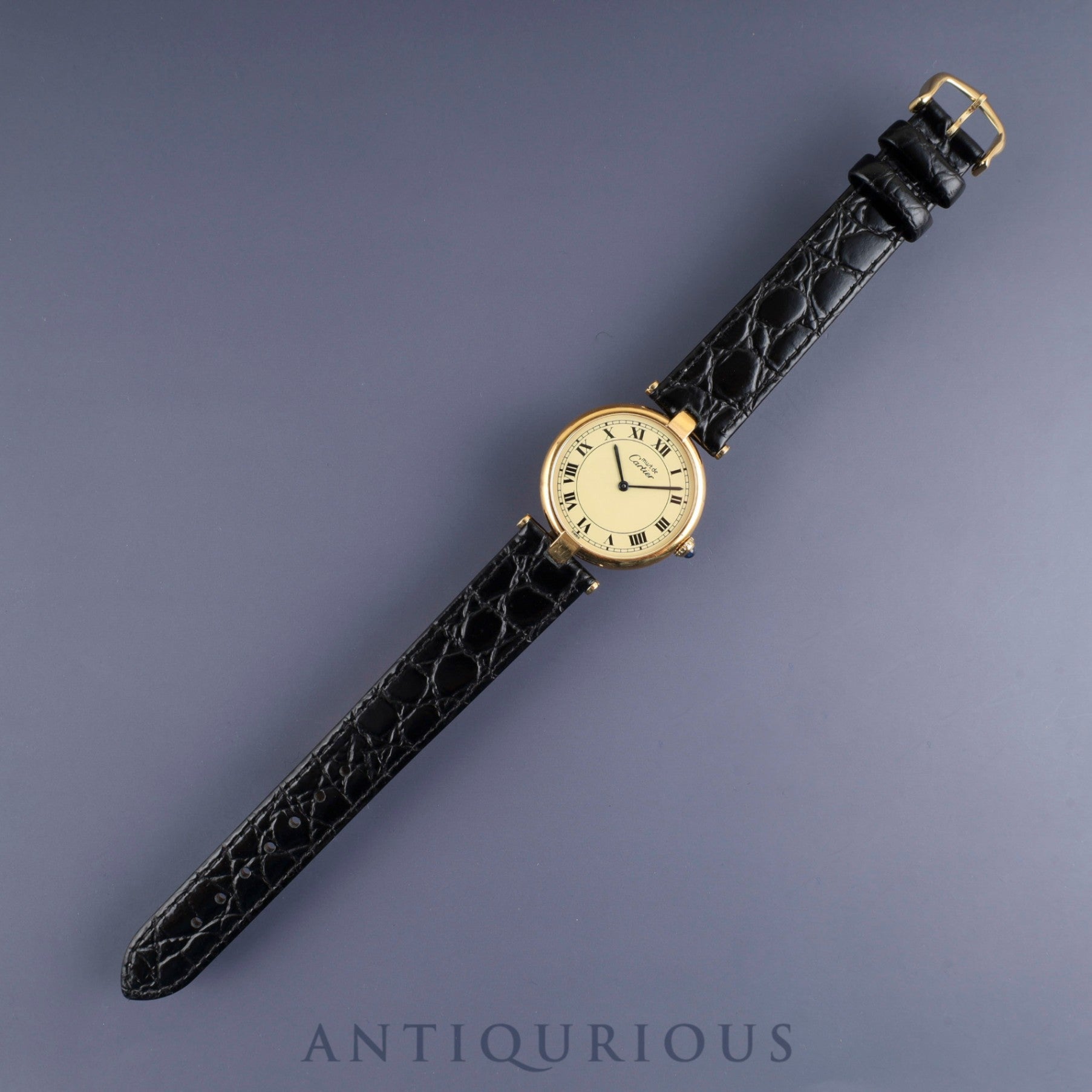 カルティエ マスト ヴァンドーム VLC LM 590003 クォーツ Cal.90 SV925 革 純正尾錠(GP) アイボリーローマン文字盤 オーバーホール済み