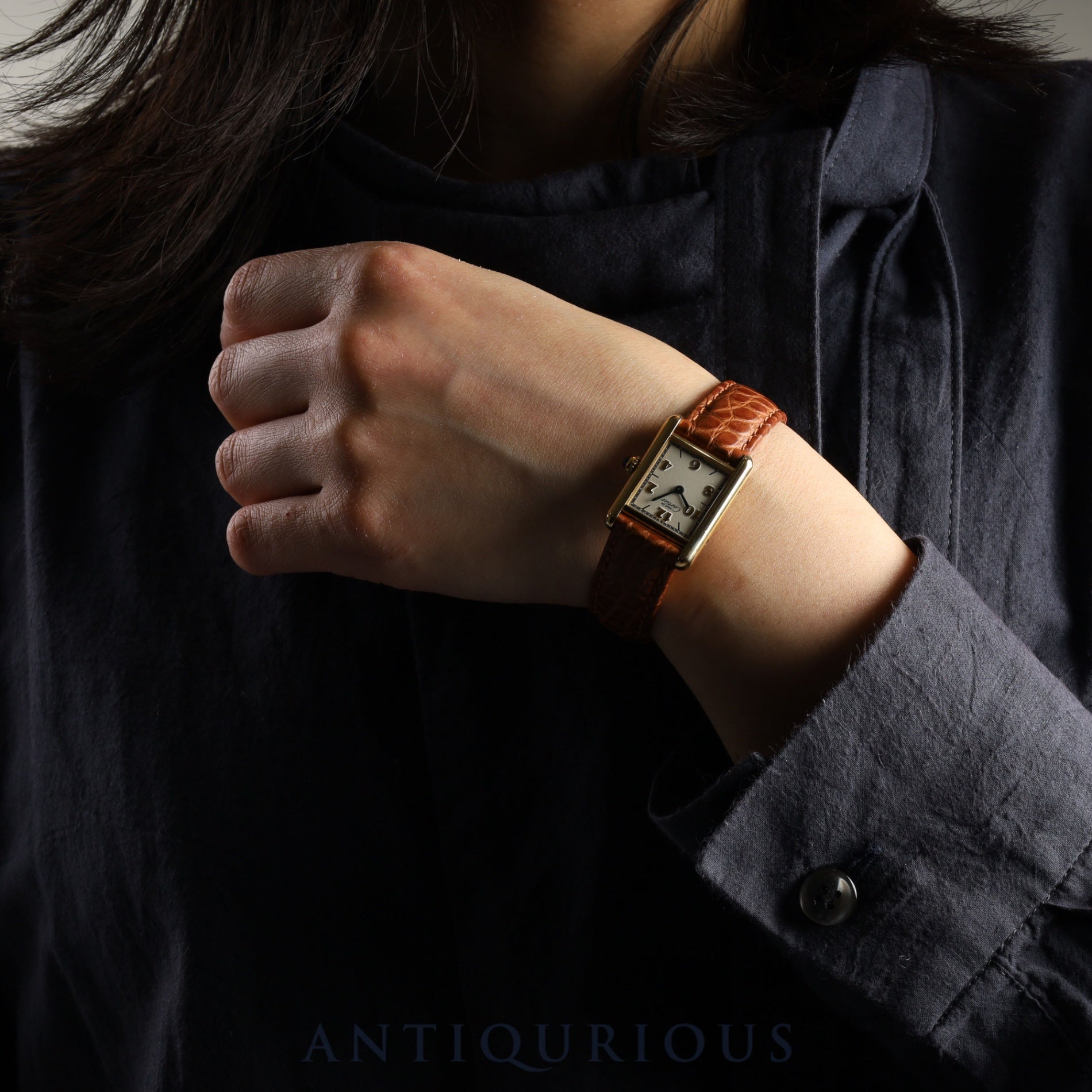 Cartier Must Tank SM W1008354 / 1613 Quartz Cal.057 SV925 Leather Genuine D Buckle (GP) Flying Arabic CC Dial Overhauled