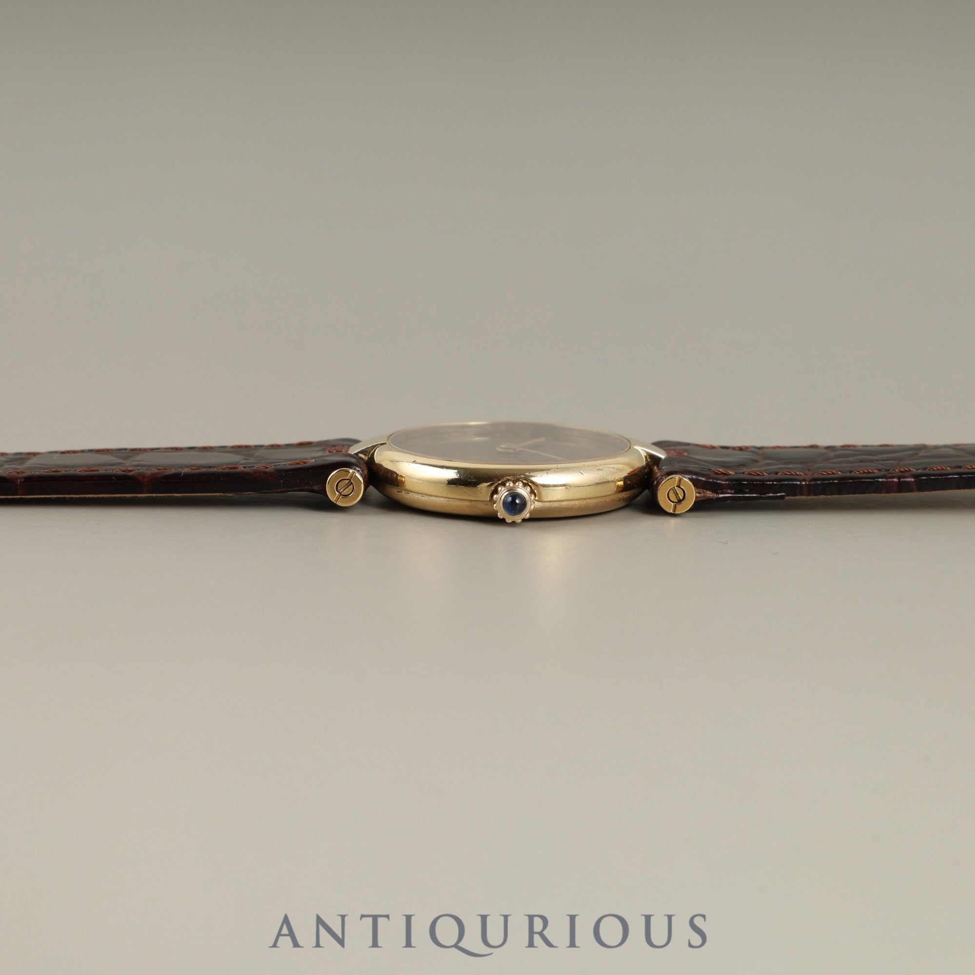 Cartier Must Vendôme VLC SM 18 Quartz Cal.81 SV925 Leather Strap with Genuine GP Buckle, Mahogany Roman Dial, Box, Overhauled