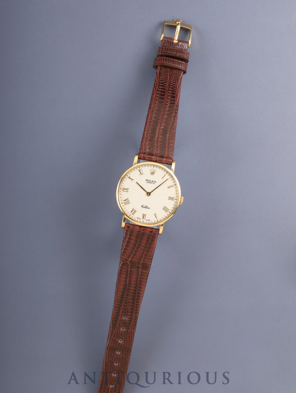 ロレックス チェリーニ 5109 手巻き Cal.1602 750YG 革 純正ピンバックル(750YG)彫りコンピューター文字盤 32mm W番(1994年~1995年)オーバーホール済み