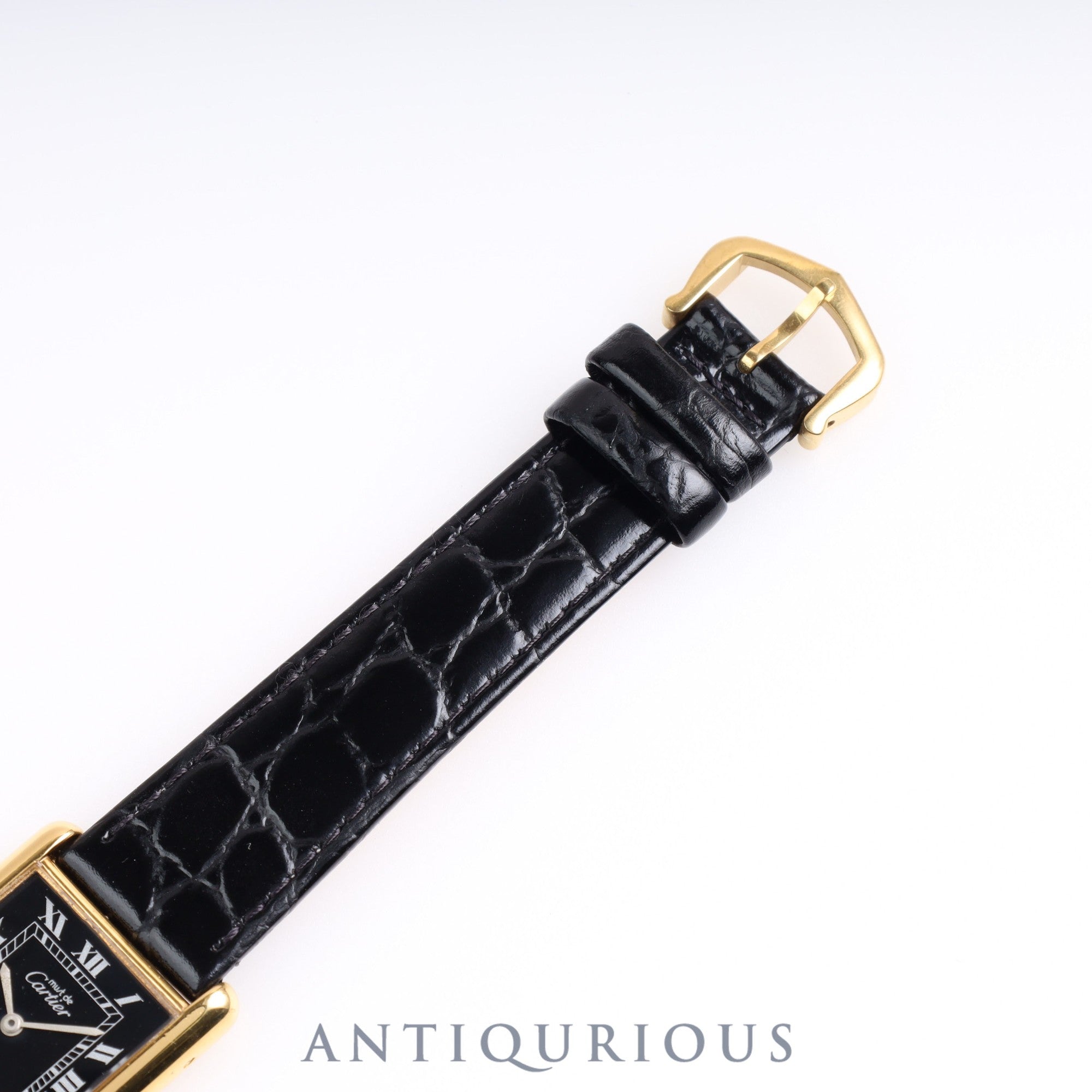 Cartier Must Tank LM Manual Winding SV Leather Black Roman Dial