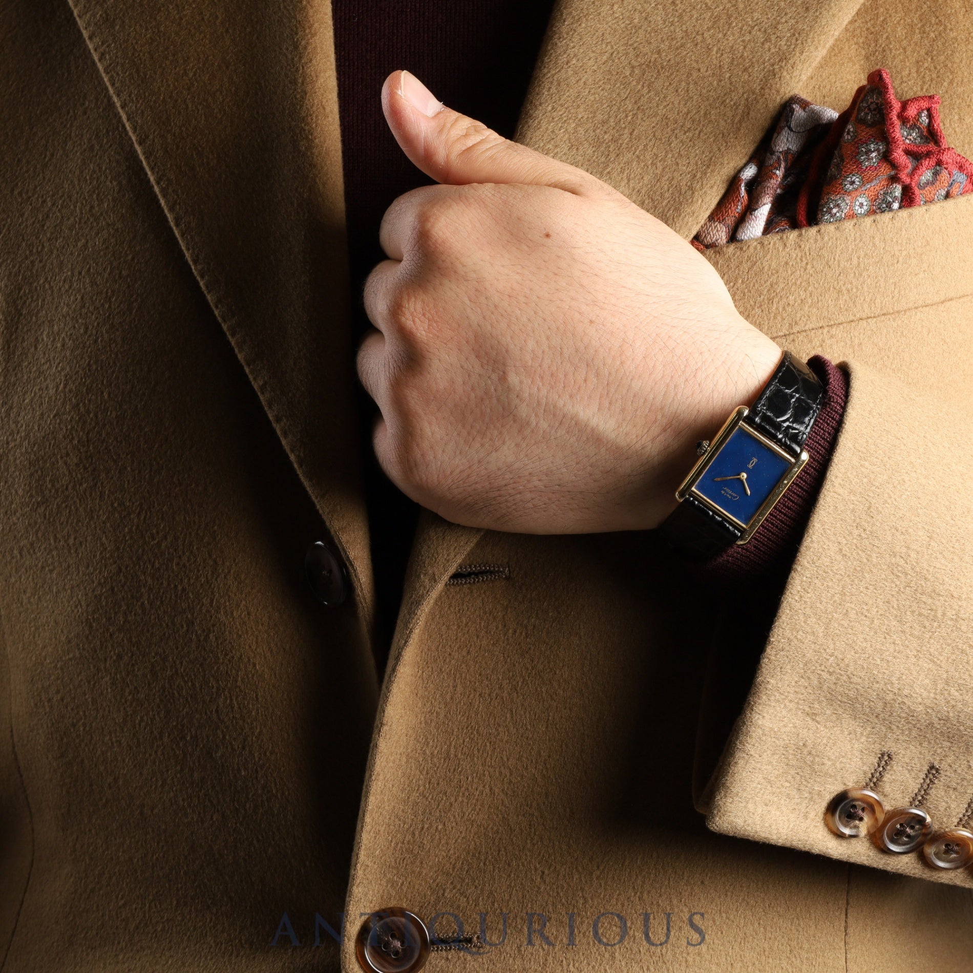 Cartier Must Tank LM Manual winding Cal.78-1 SV925 Leather Genuine buckle (GP) Lapis lazuli dial Overhauled