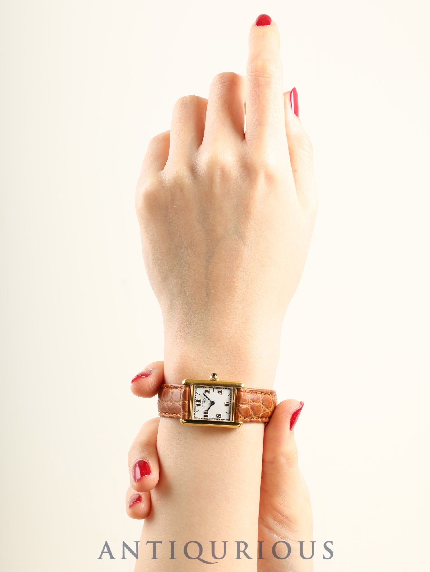 Cartier Must Tank SM 1613 Quartz Caliber 057 SV925 Leather Strap with Genuine D-Clasp (GP) Arabic CC Dial (SWISS Markings) Overhauled and Polished to Look Like New